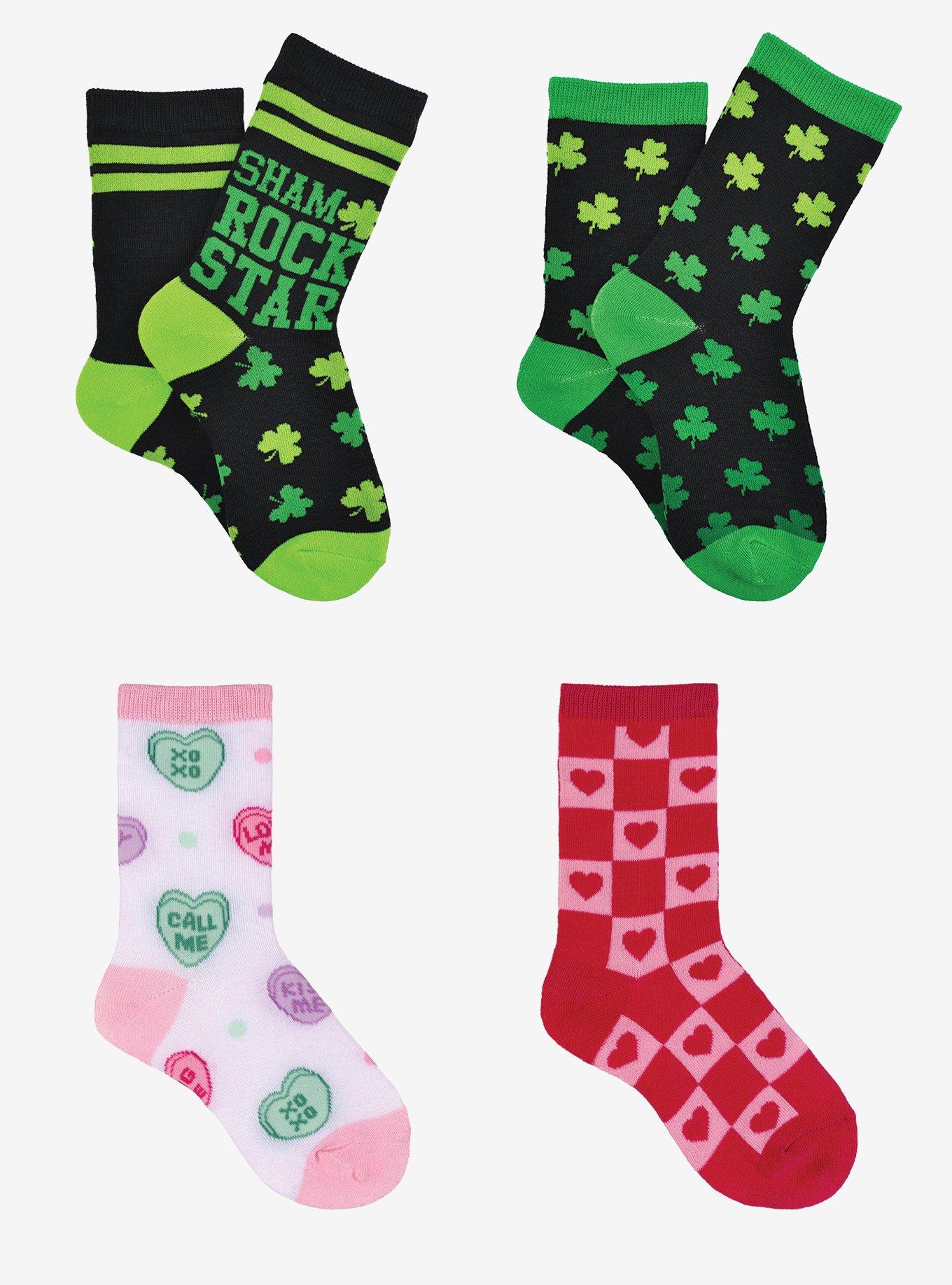 St. Patrick's Day & Valentine's Day 4-Pair Girls Crew Socks, , hi-res