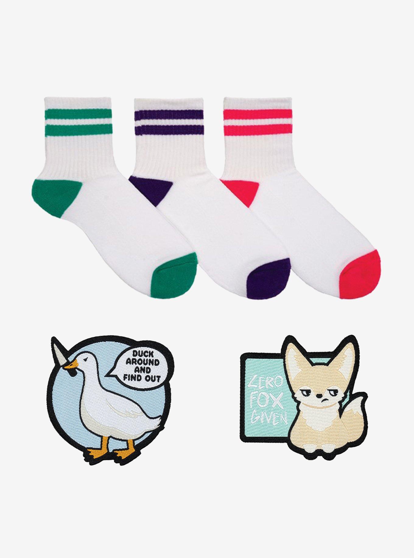 Ribbed Varsity Stripe Quarter 3-Pair Crew Socks & 2 Patches Pack, , hi-res