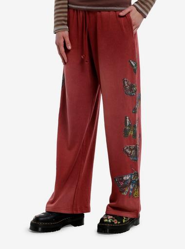 Thorn & Fable Butterfly Mineral Wash Wide Leg Lounge Pants