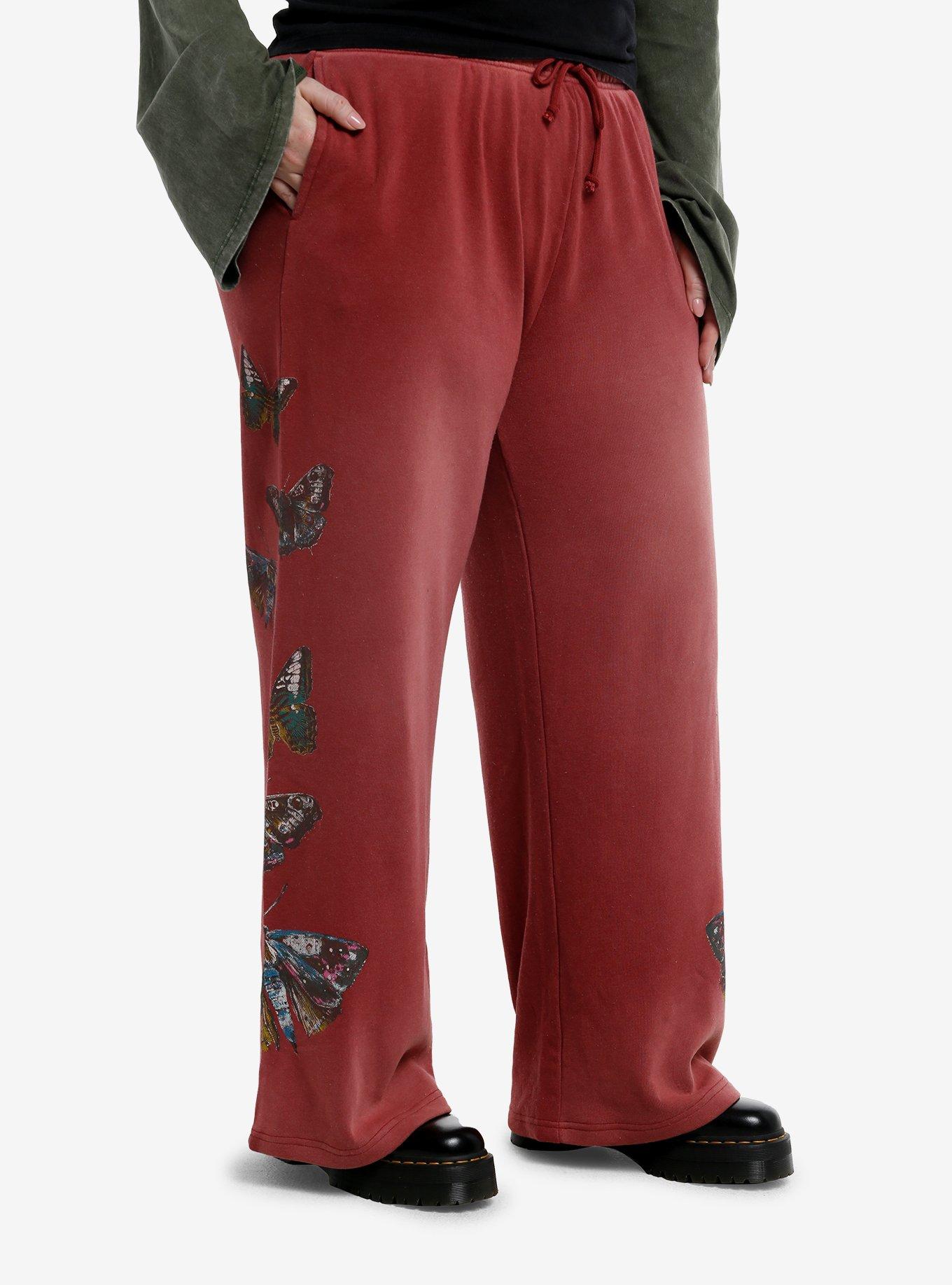Thorn & Fable Butterfly Mineral Wash Wide Leg Lounge Pants Plus Size, , hi-res