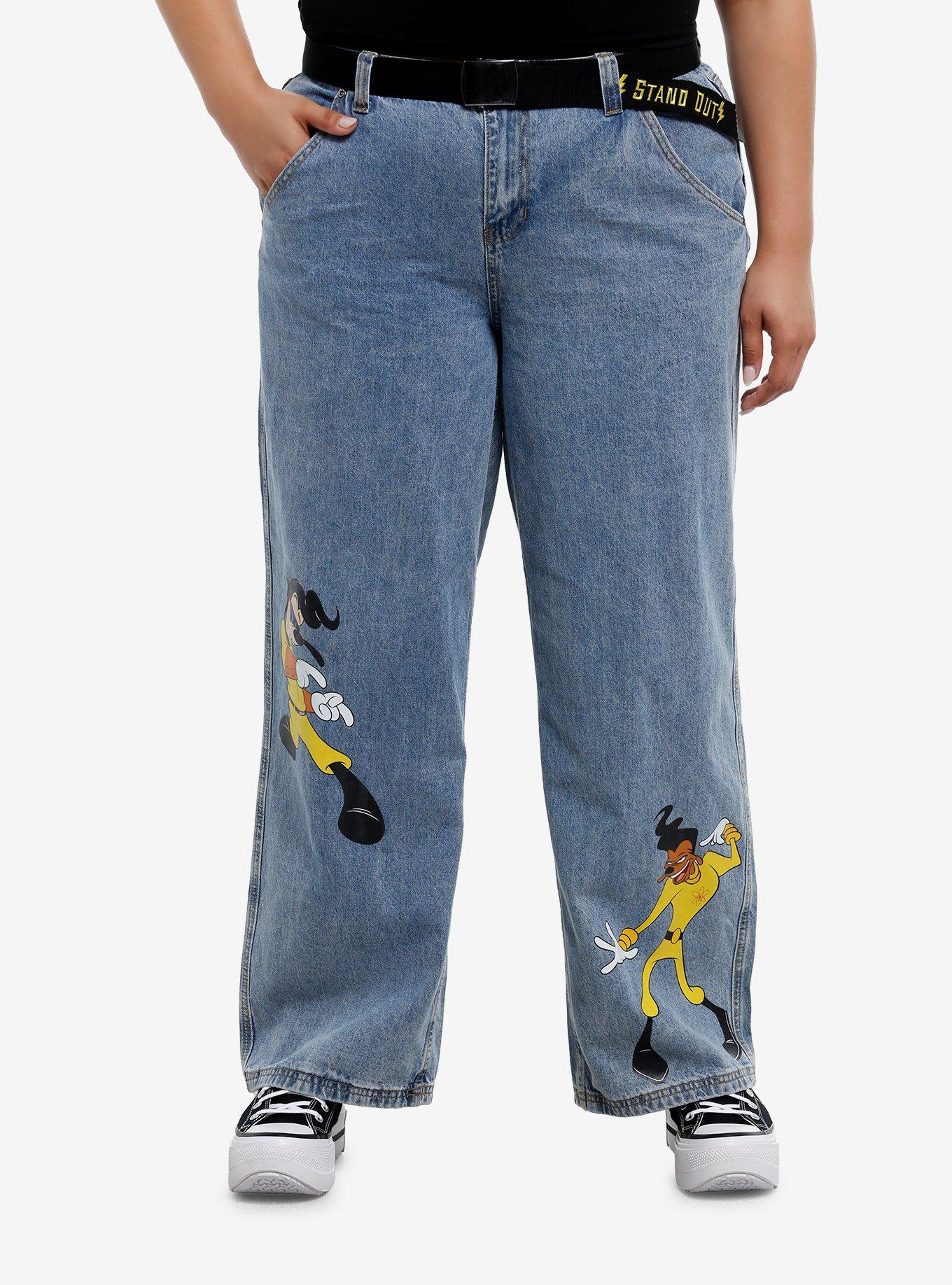 Her Universe Disney A Goofy Movie Max & Powerline Belted Straight Leg Denim Jeans Plus Size, , hi-res