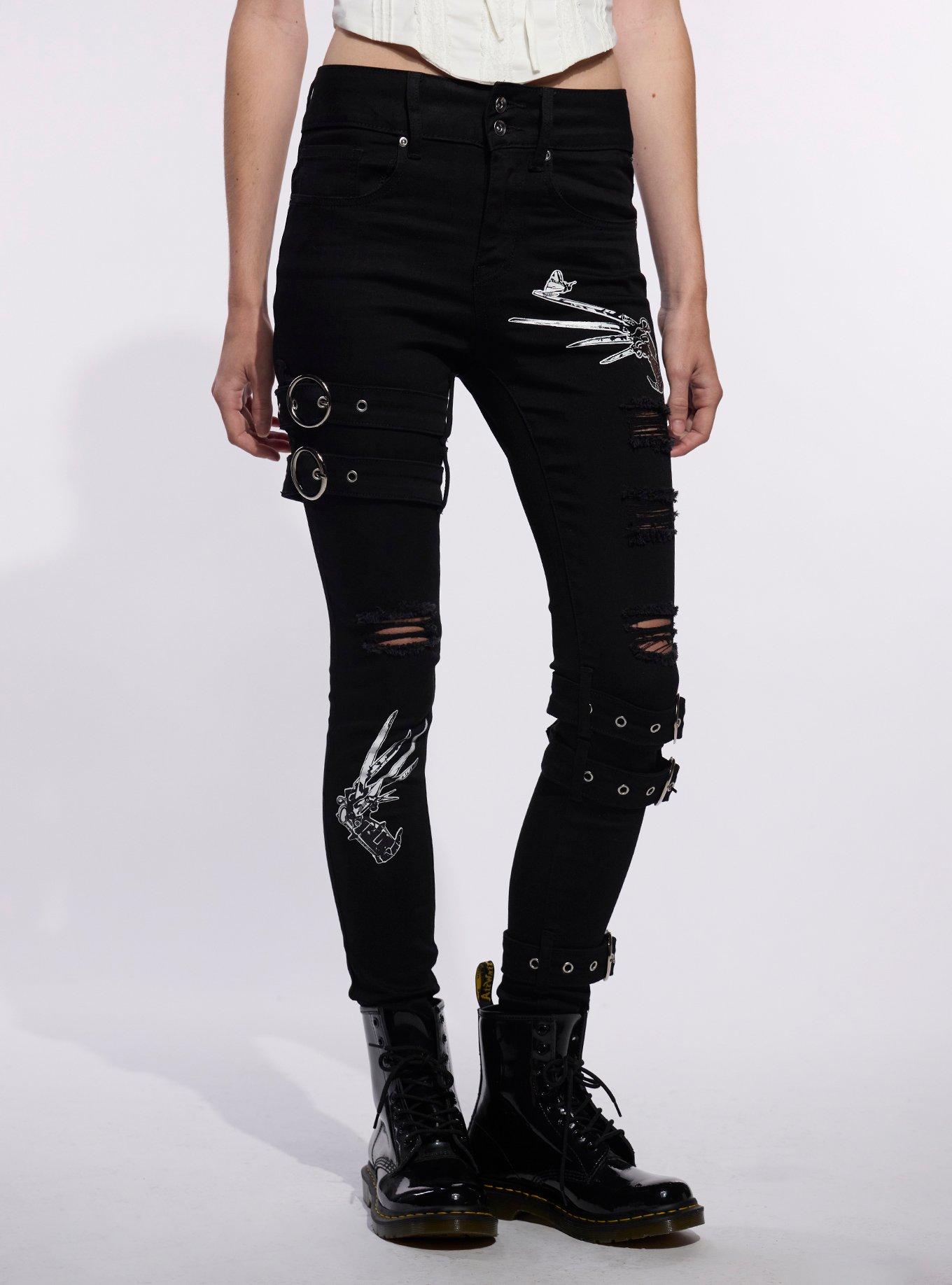 Her Universe Edward Scissorhands Grommet Strap Scissors Destructed Skinny Jeans, , hi-res