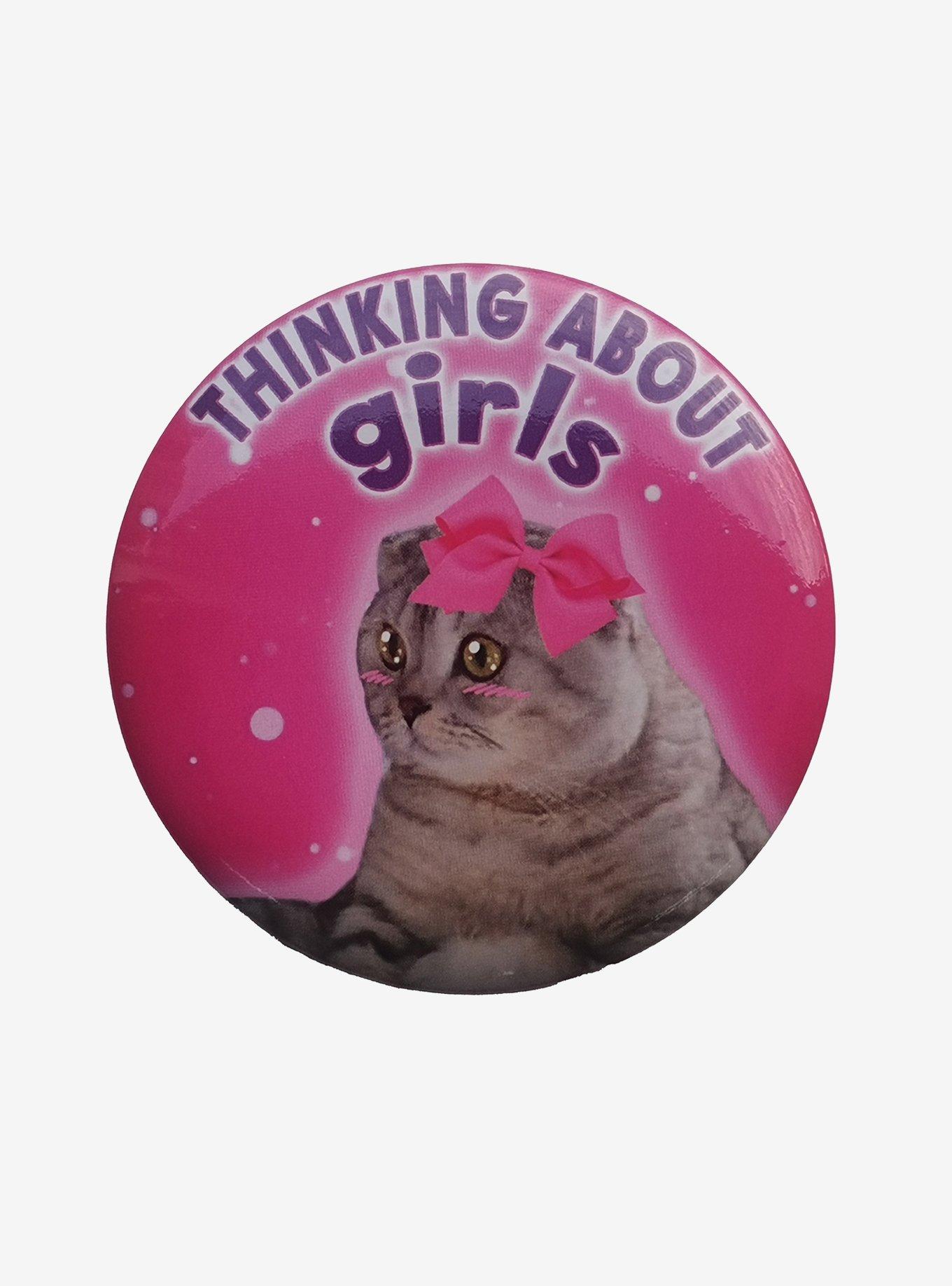 Cat Thinking About Girls 3 Inch Button, , hi-res