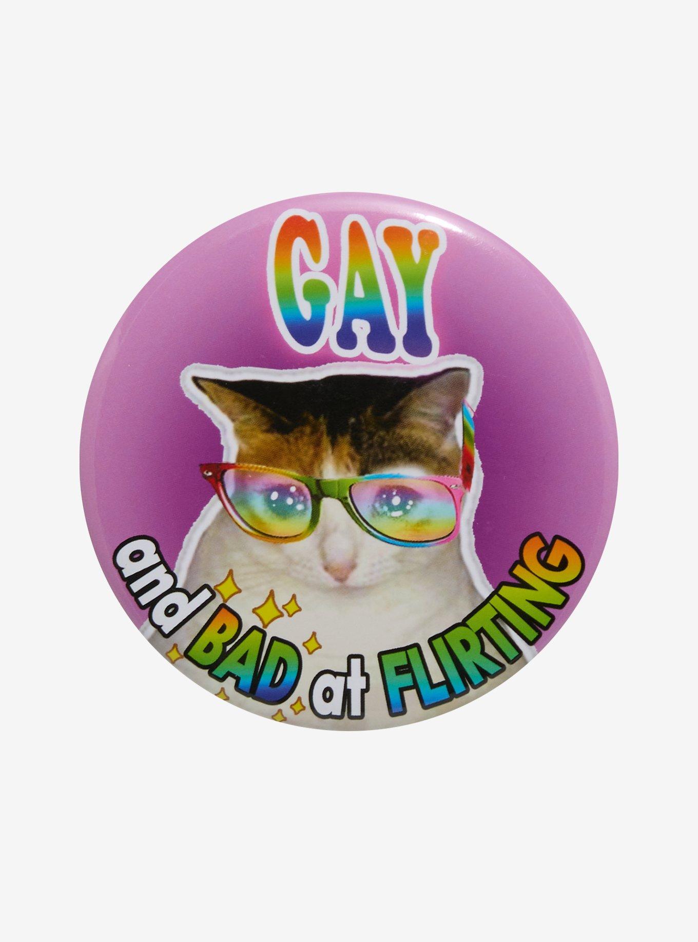 Cat Gay & Bad At Flirting 3 Inch Button, , hi-res