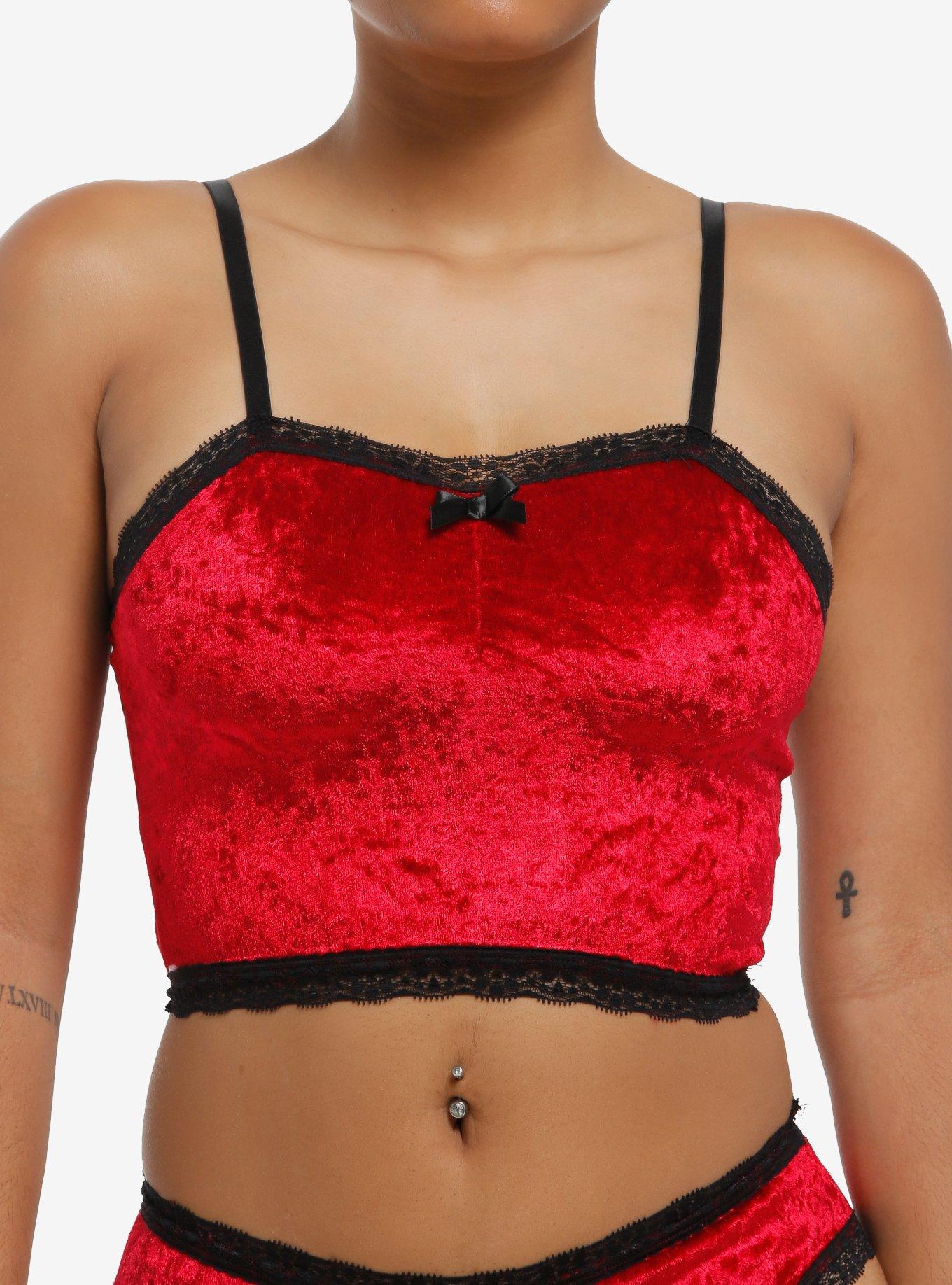 Red & Black Velvet Lace Bralette Cami, , hi-res