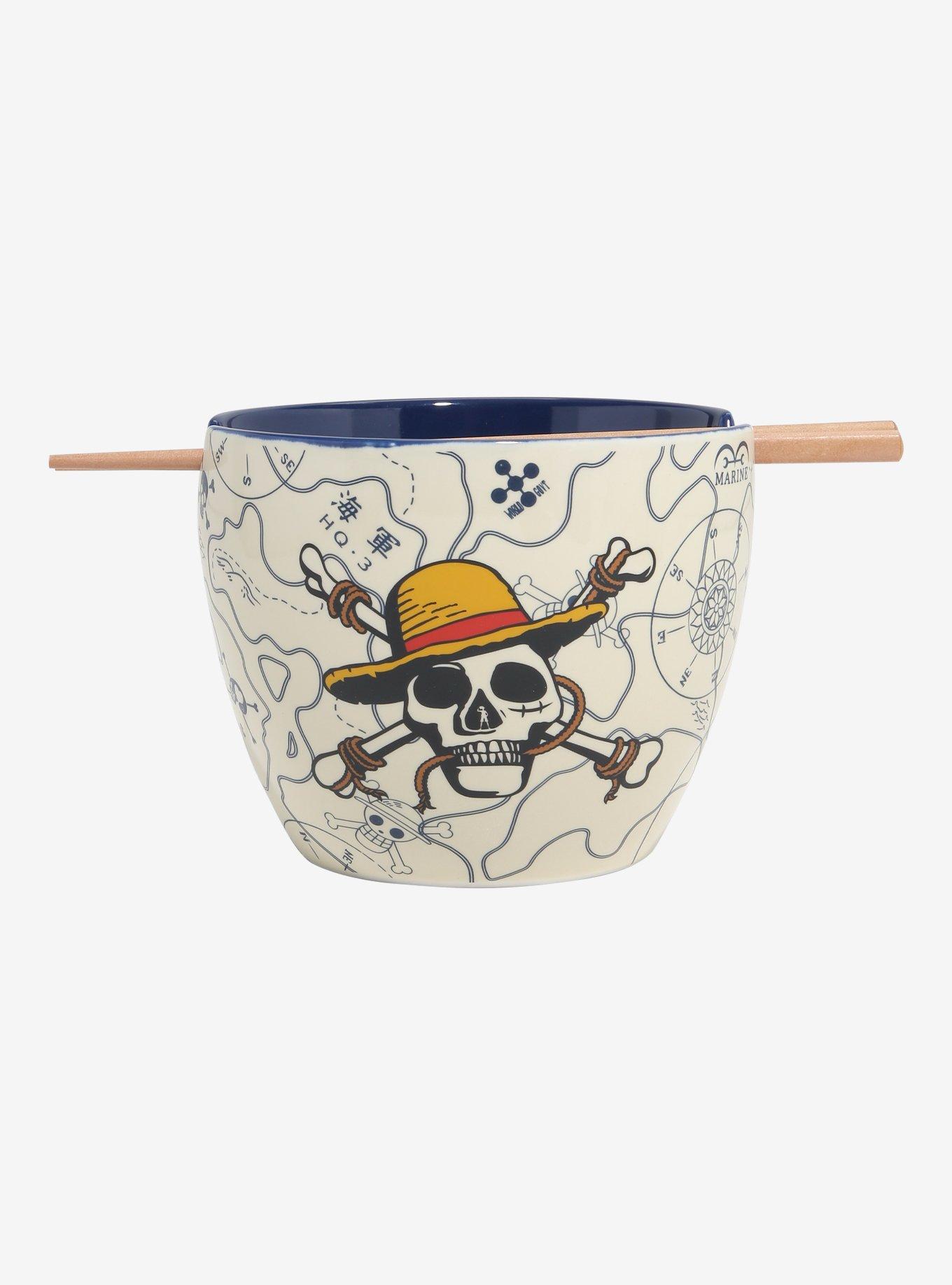 One Piece Straw Hat Crew Jolly Roger Map Print Ramen Bowl with Chopsticks - BoxLunch Exclusive, , hi-res