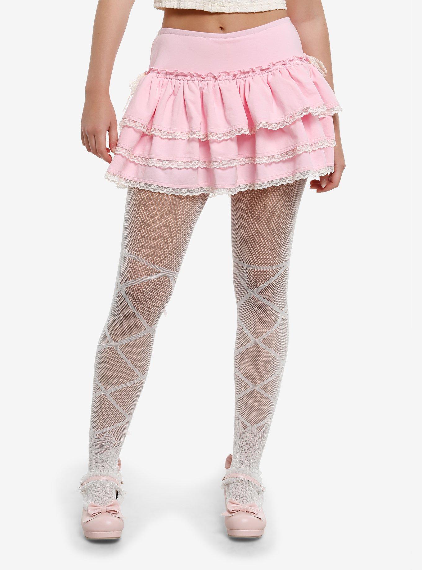 Sweet Society Pastel Pink Cream Lace Trim Tiered Skort, , hi-res