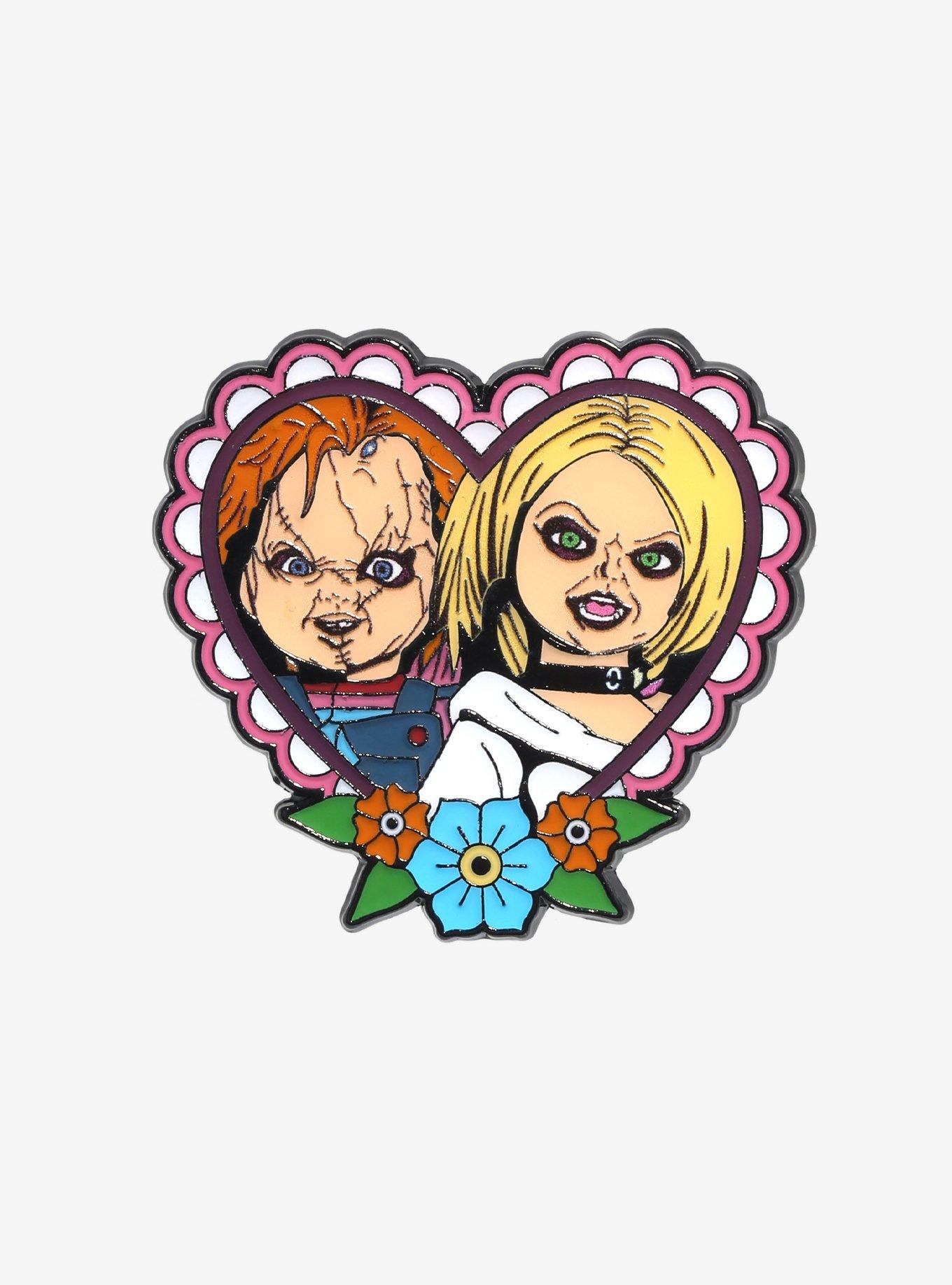 Bride Of Chucky Tiffany & Chucky Heart Enamel Pin, , hi-res