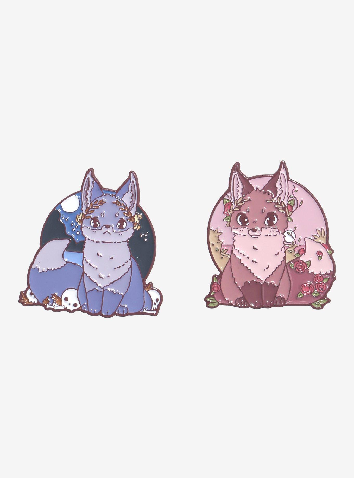 Skull & Rose Foxes Enamel Pin Set By Naomi Lord Art, , hi-res