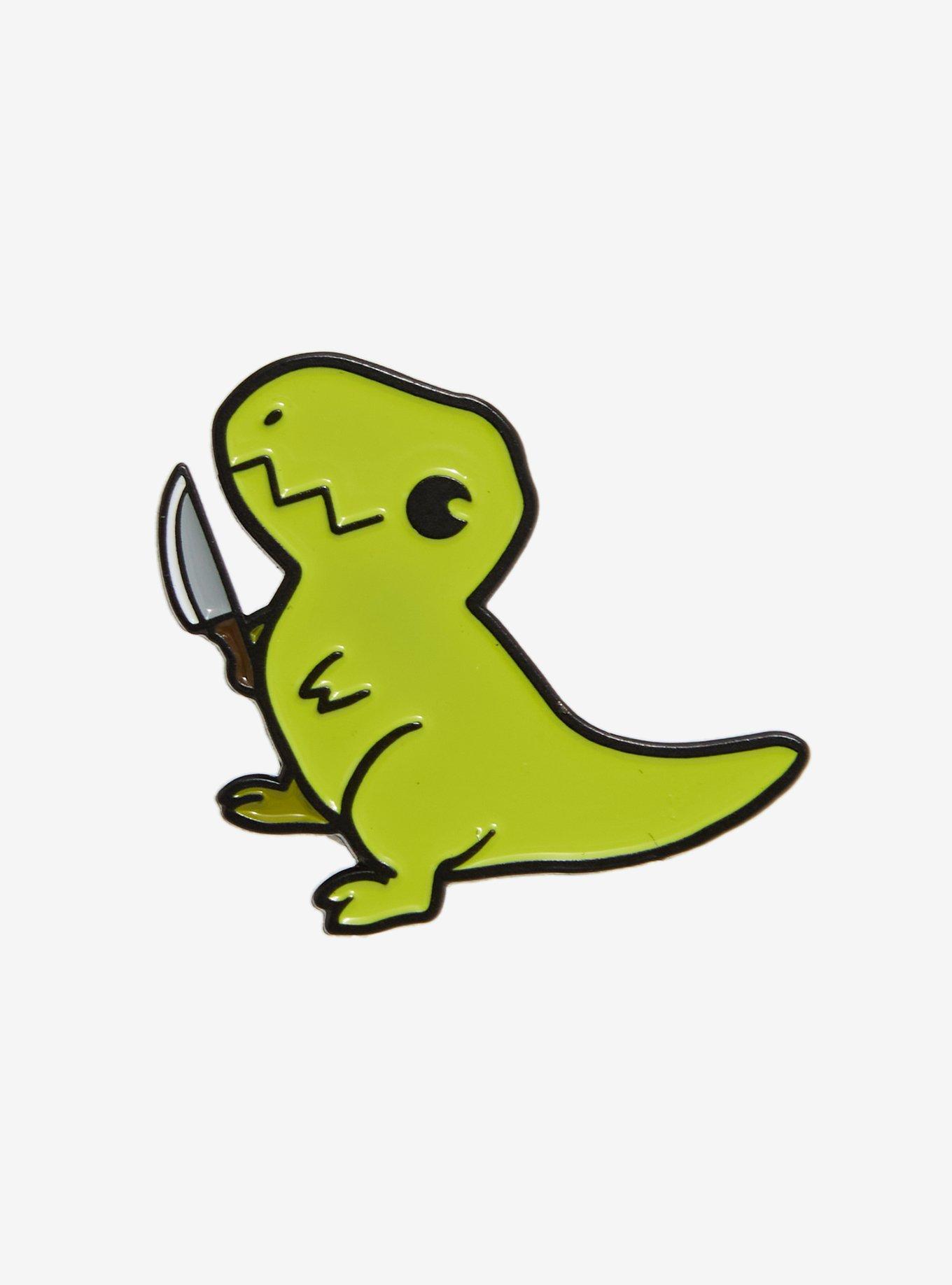 Dinosaur With Knife Enamel Pin, , hi-res