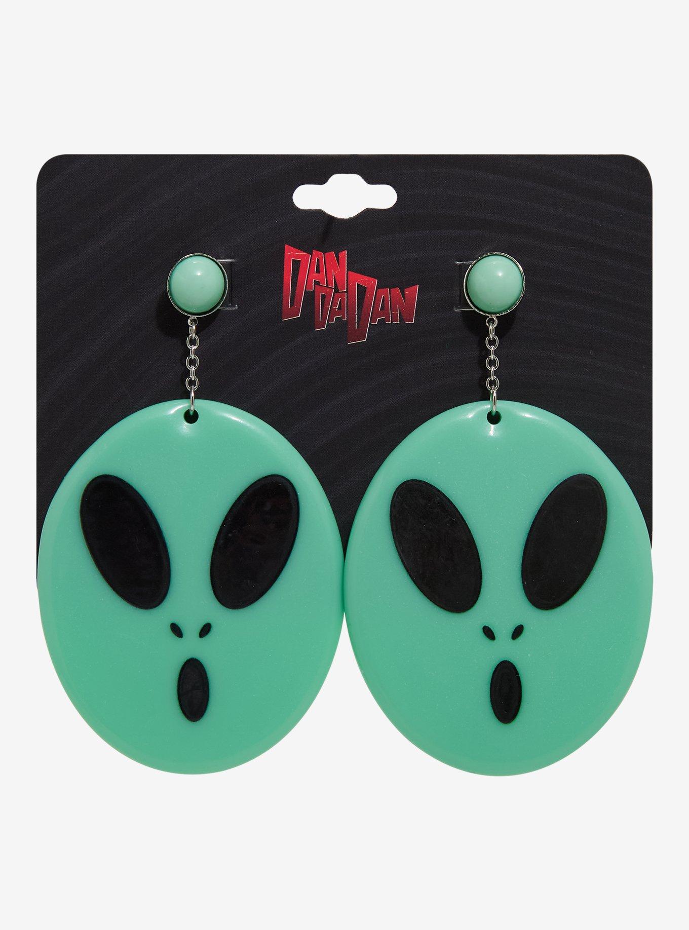 Neon Yellow Green Alien Drop Dangle Earrings – Handmade, Silver Plated, UK
