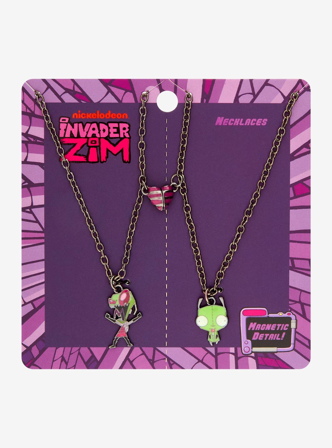 Invader Zim GIR & Zim Magnetic Heart Best Friend Necklace Set, , hi-res