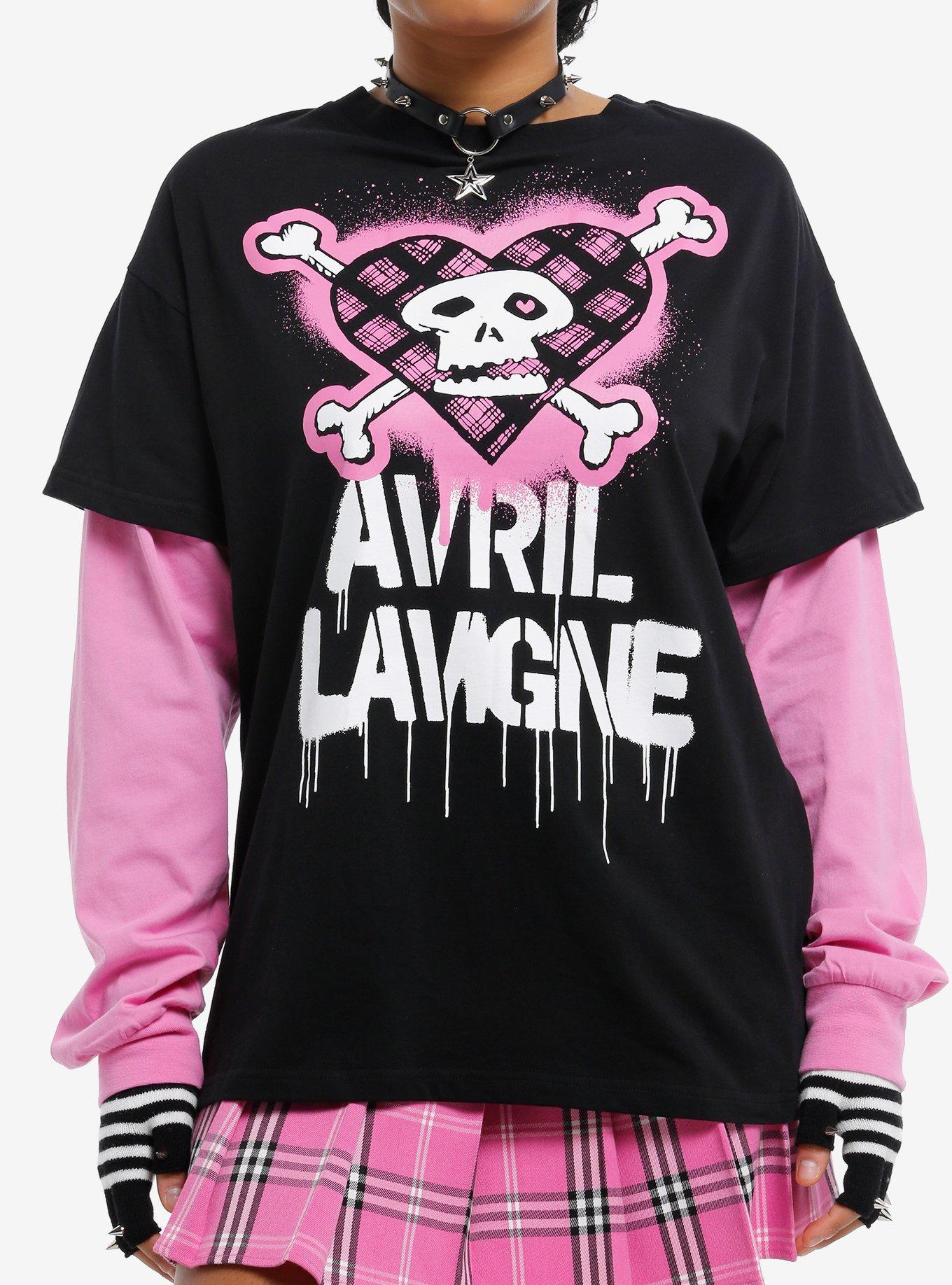 Avril Lavigne Pink Skull Long-Sleeve Twofer, BLACK, hi-res