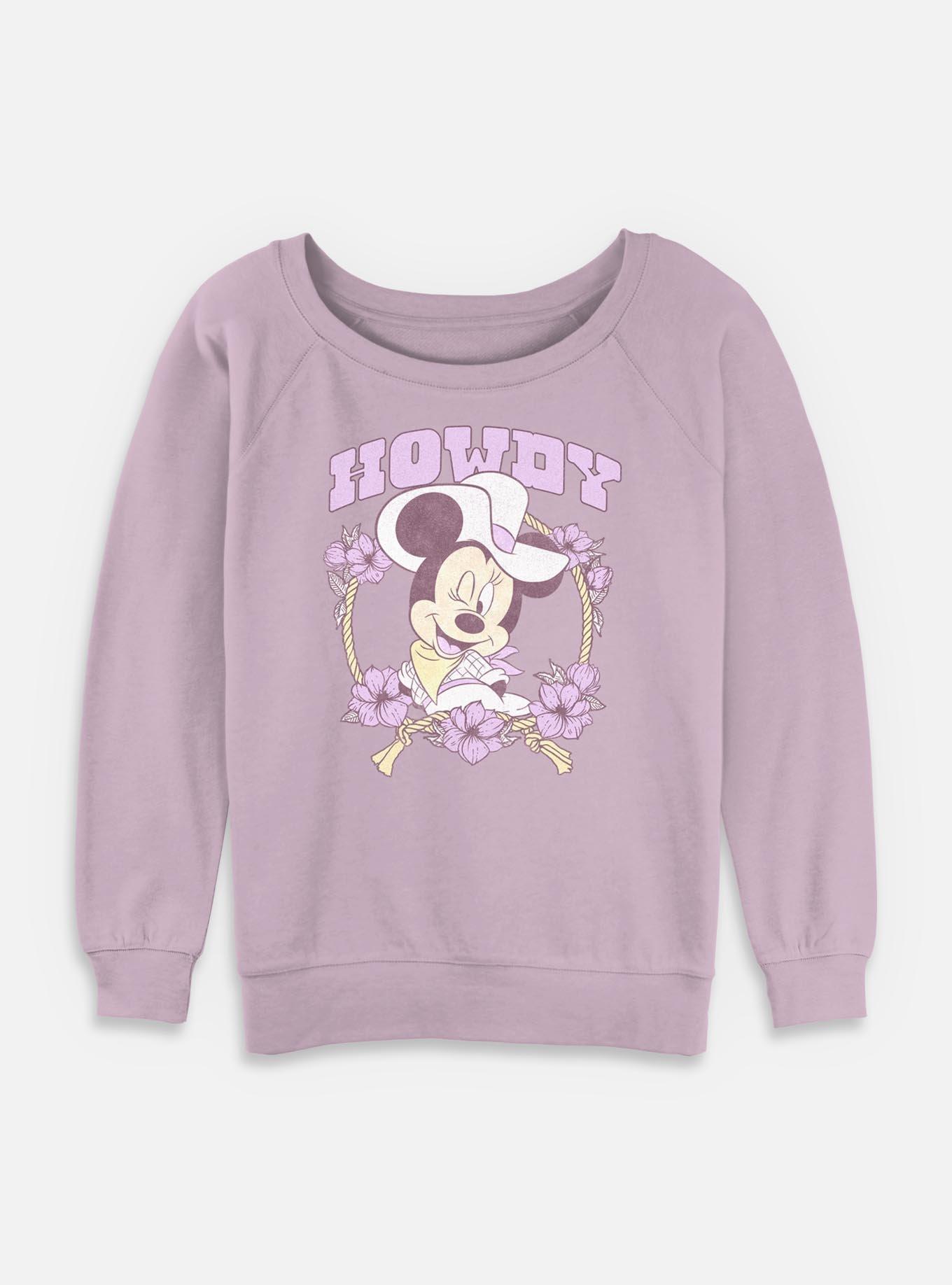 Disney Minnie Mouse Howdy Cowgirl Flowers Womens Slouchy Sweatshirt, , hi-res