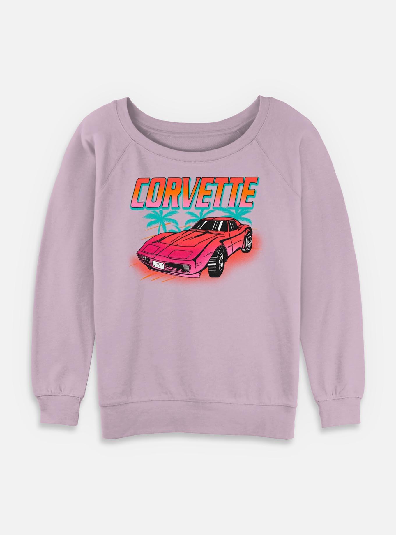 General Motors Corvette Sunset Scene Womens Slouchy Sweatshirt, LAVENDER, hi-res