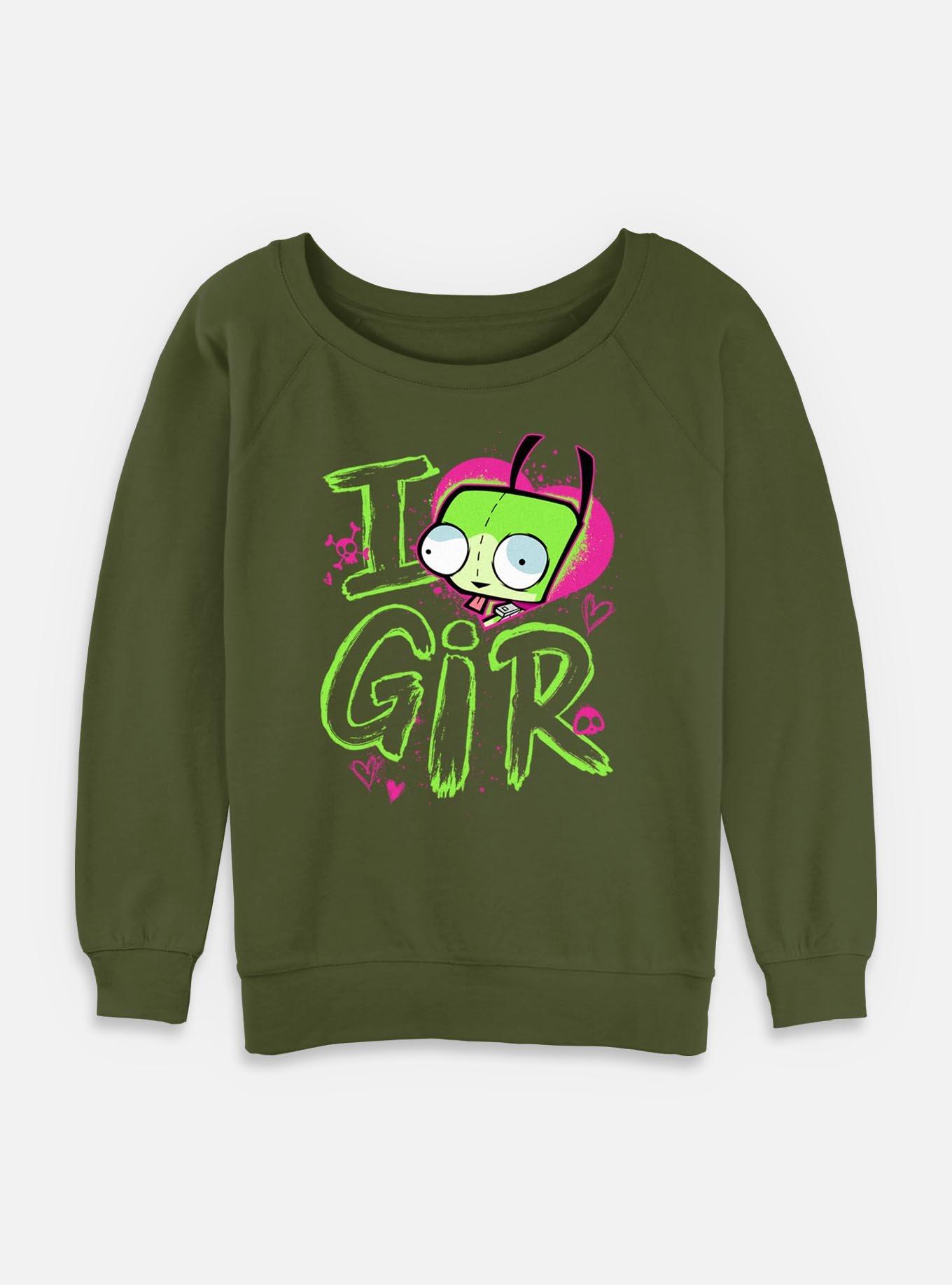 Invader ZIM Love Gir Womens Slouchy Sweatshirt, OLIVE, hi-res
