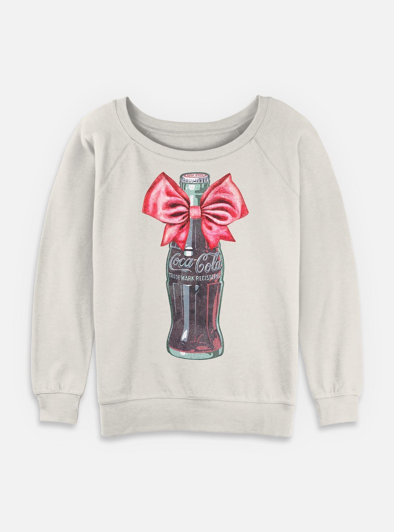 Coca-Cola Diet Coke Classic Bottle With Bow Womens Slouchy Sweatshirt, EGRET, hi-res