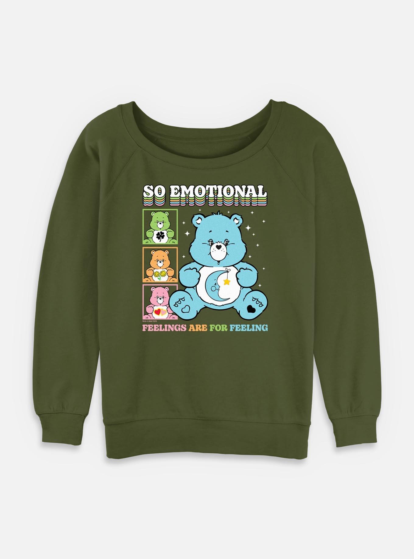 Care Bears So Emotional Feelngs Are For Feeling Womens Slouchy Sweatshirt, OLIVE, hi-res