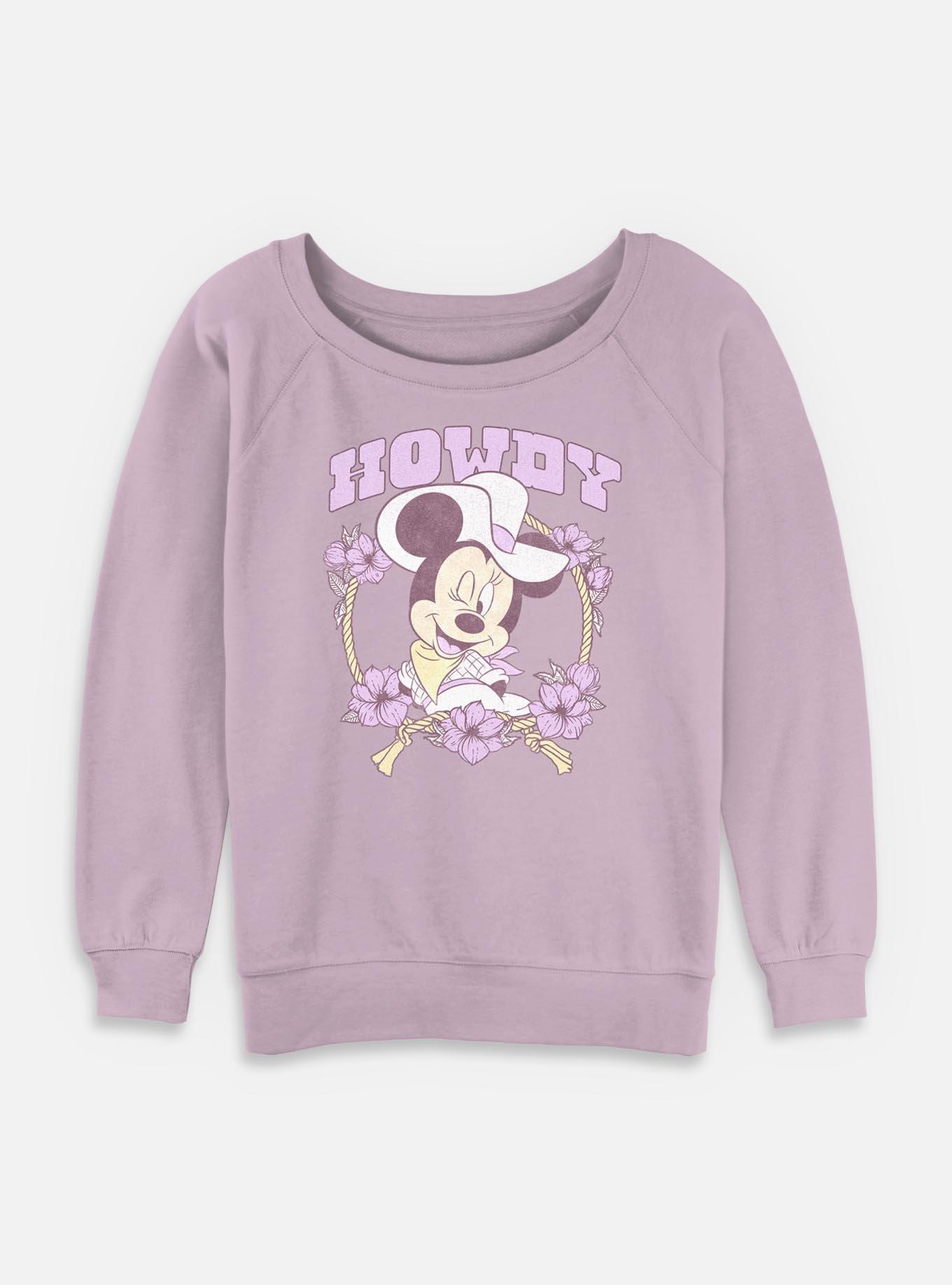 Disney Minnie Mouse Howdy Cowgirl Flowers Womens Slouchy Sweatshirt, , hi-res