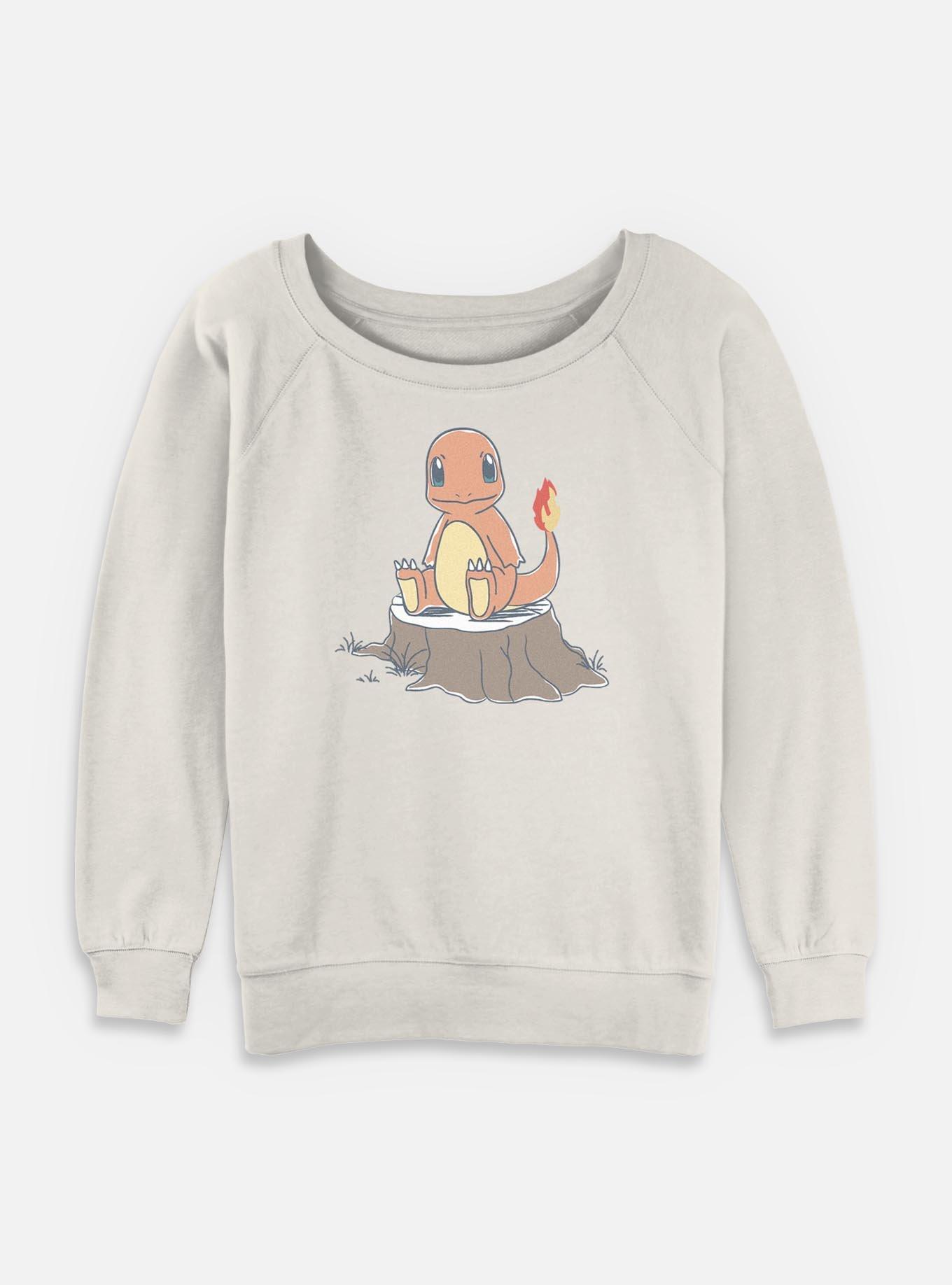 Pokemon Charmander Sitting On Tree Womens Slouchy Sweatshirt, EGRET, hi-res