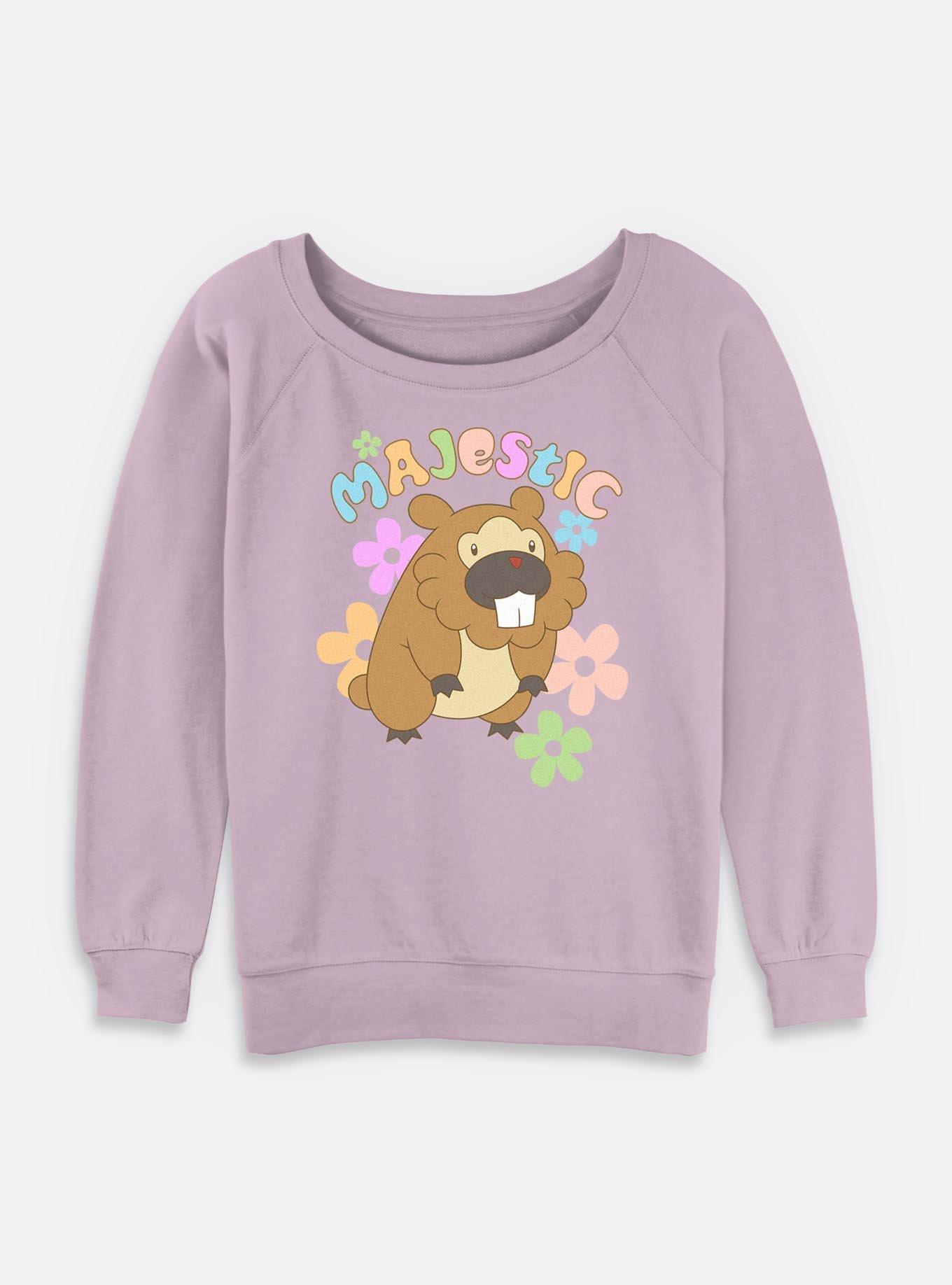 Pokemon Bidoof Flower Majestic Womens Slouchy Sweatshirt, LAVENDER, hi-res