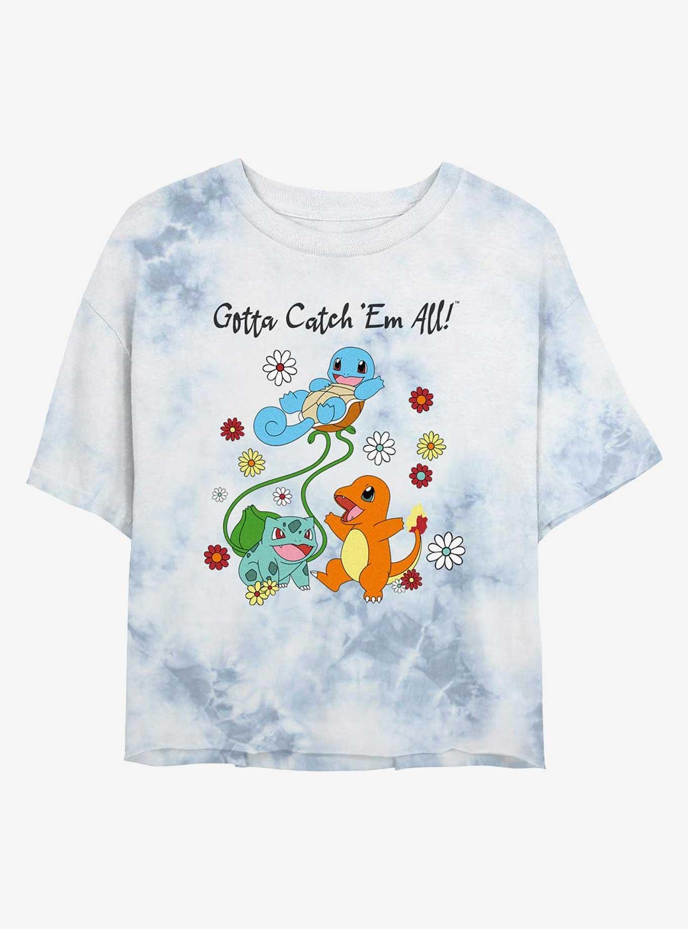 Pokemon Catch Em All Flowers Girls Tie-Dye Crop T-Shirt, , hi-res