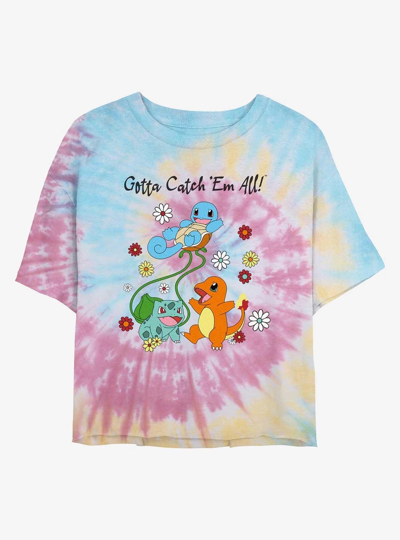 Pokemon Catch Em All Flowers Girls Tie-Dye Crop T-Shirt, , hi-res