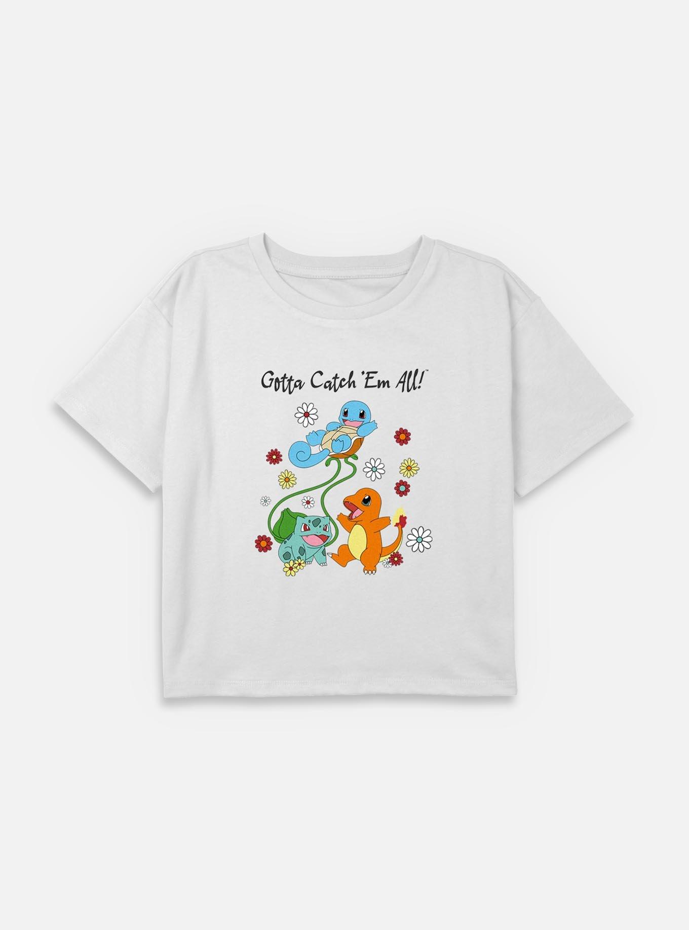 Pokemon Gotta Catch Em All Flowers Youth Girls Boxy Crop T-Shirt, , hi-res