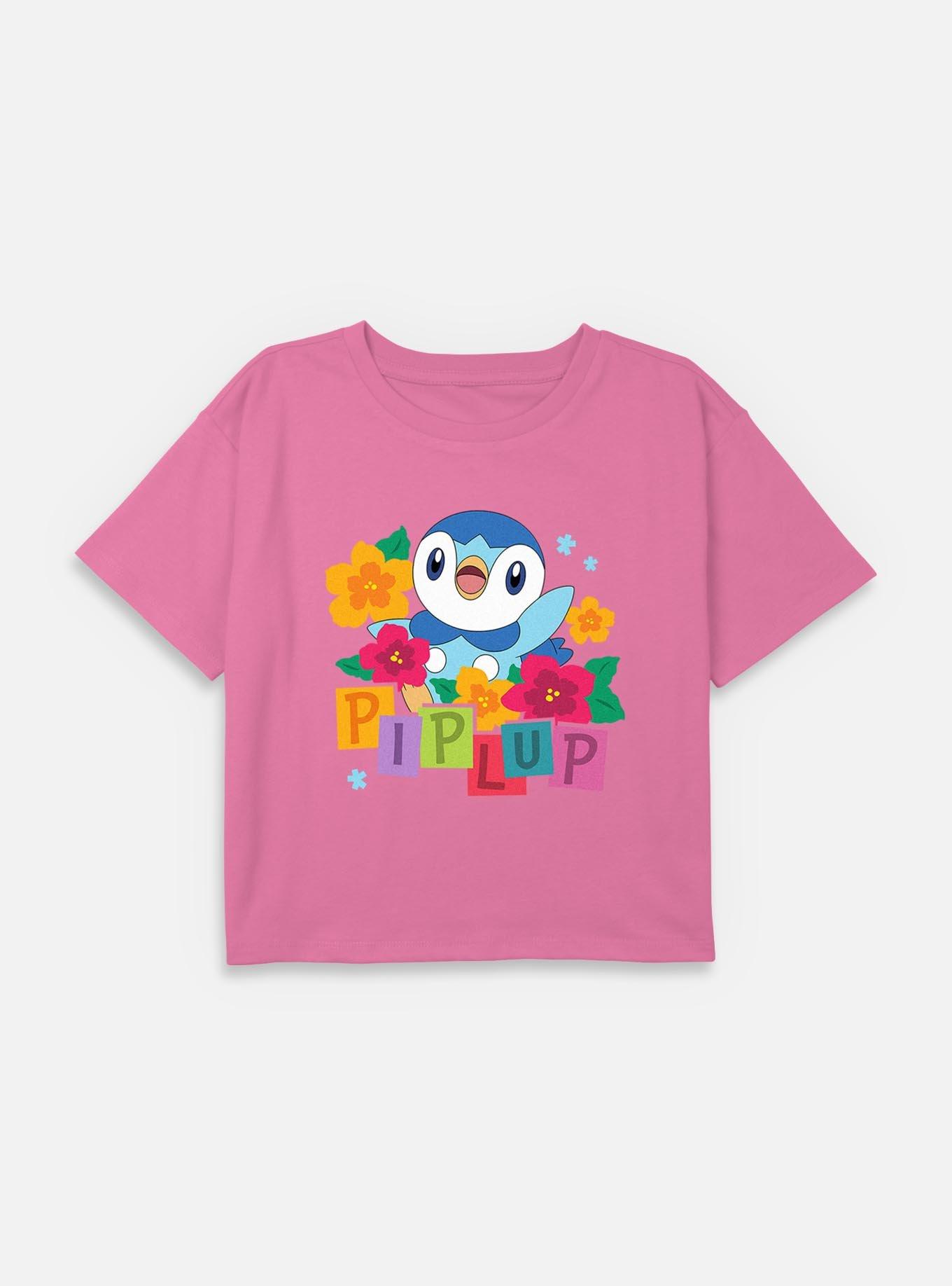 Pokemon Piplup Floral  Youth Girls Boxy Crop T-Shirt, , hi-res