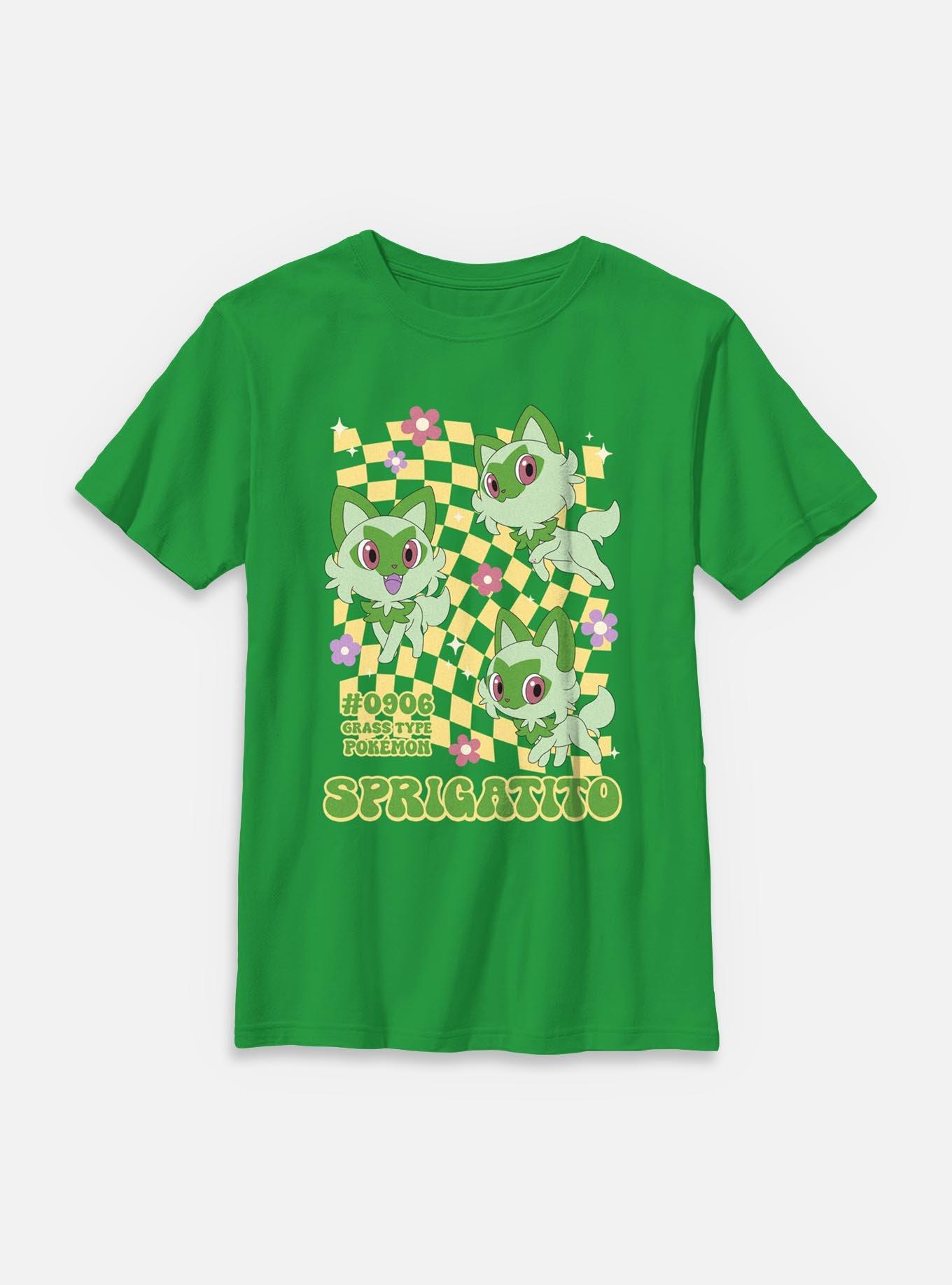 Pokemon Sprigatito Grass Type Checkered Youth T-Shirt, , hi-res