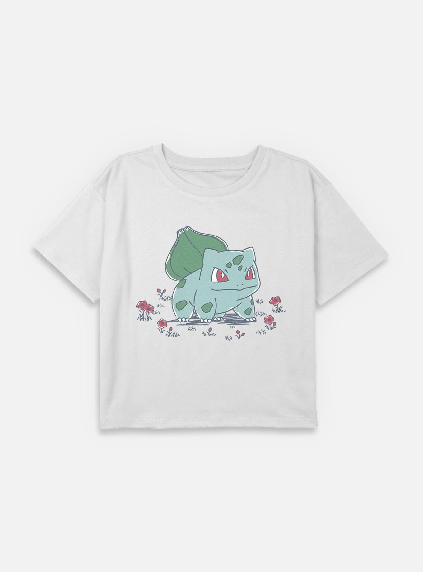 Pokemon Bulbasaur Floral Sketch Youth Girls Boxy Crop T-Shirt, , hi-res
