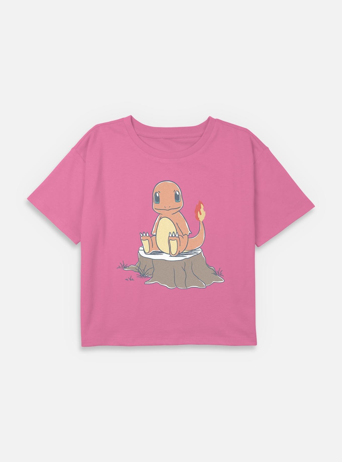 Pokemon Charmander Log Sketch Youth Girls Boxy Crop T-Shirt, , hi-res