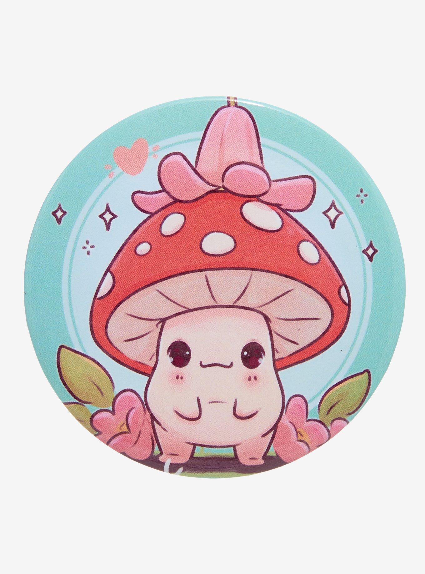Kawaii Mushroom Flower Hat 3 Inch Button By Naomi Lord Art, , hi-res
