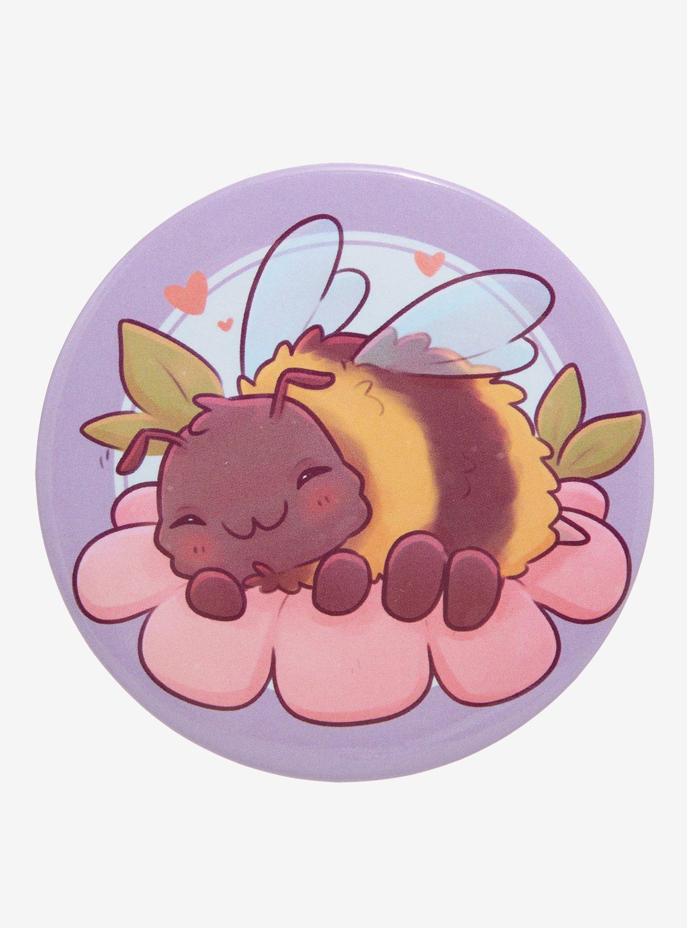 Sleeping Bee On Flower 3 Inch Button By Naomi Lord Art, , hi-res
