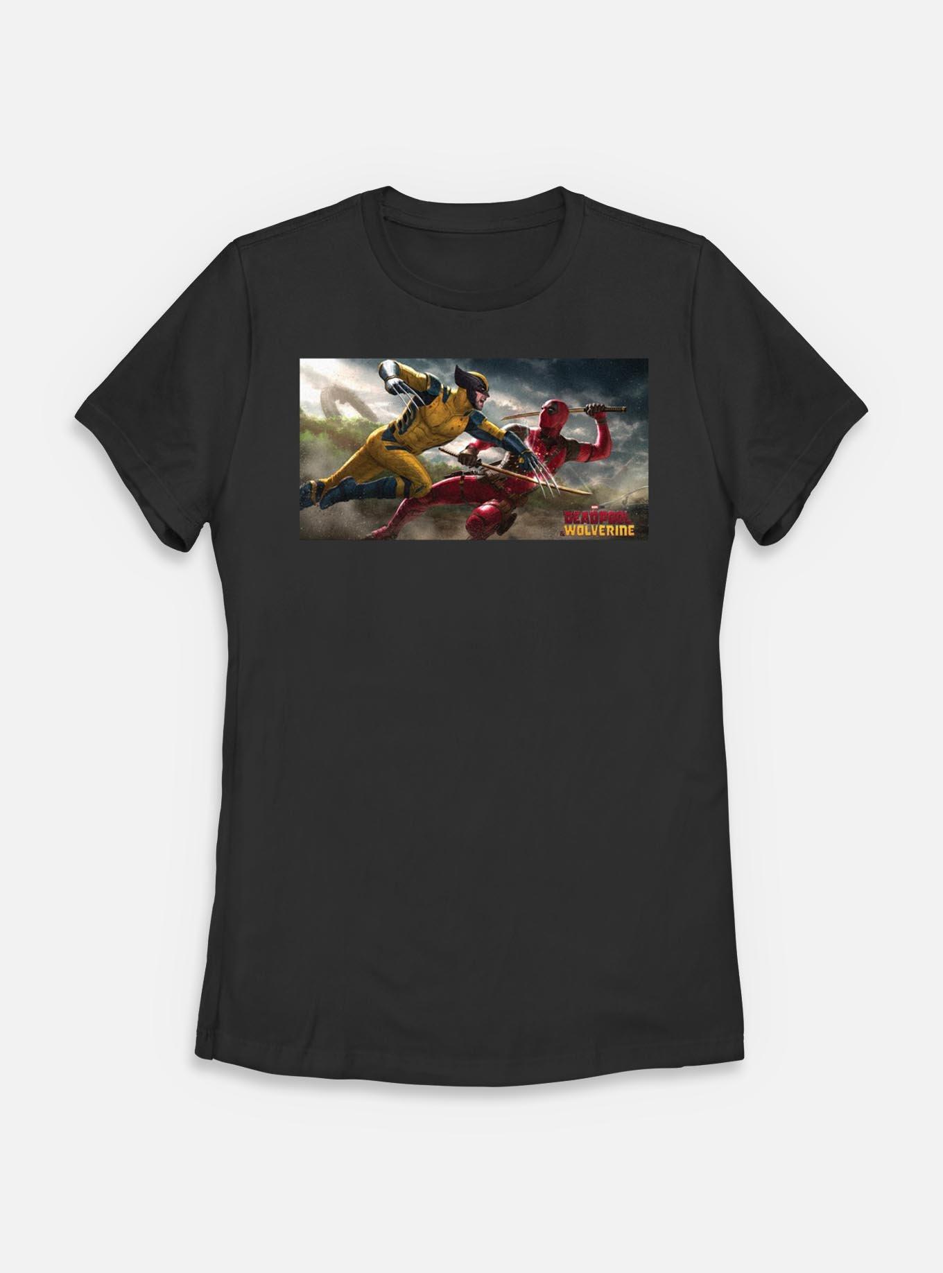 Marvel Deadpool & Wolverine Fighting Womens T-Shirt, BLACK, hi-res