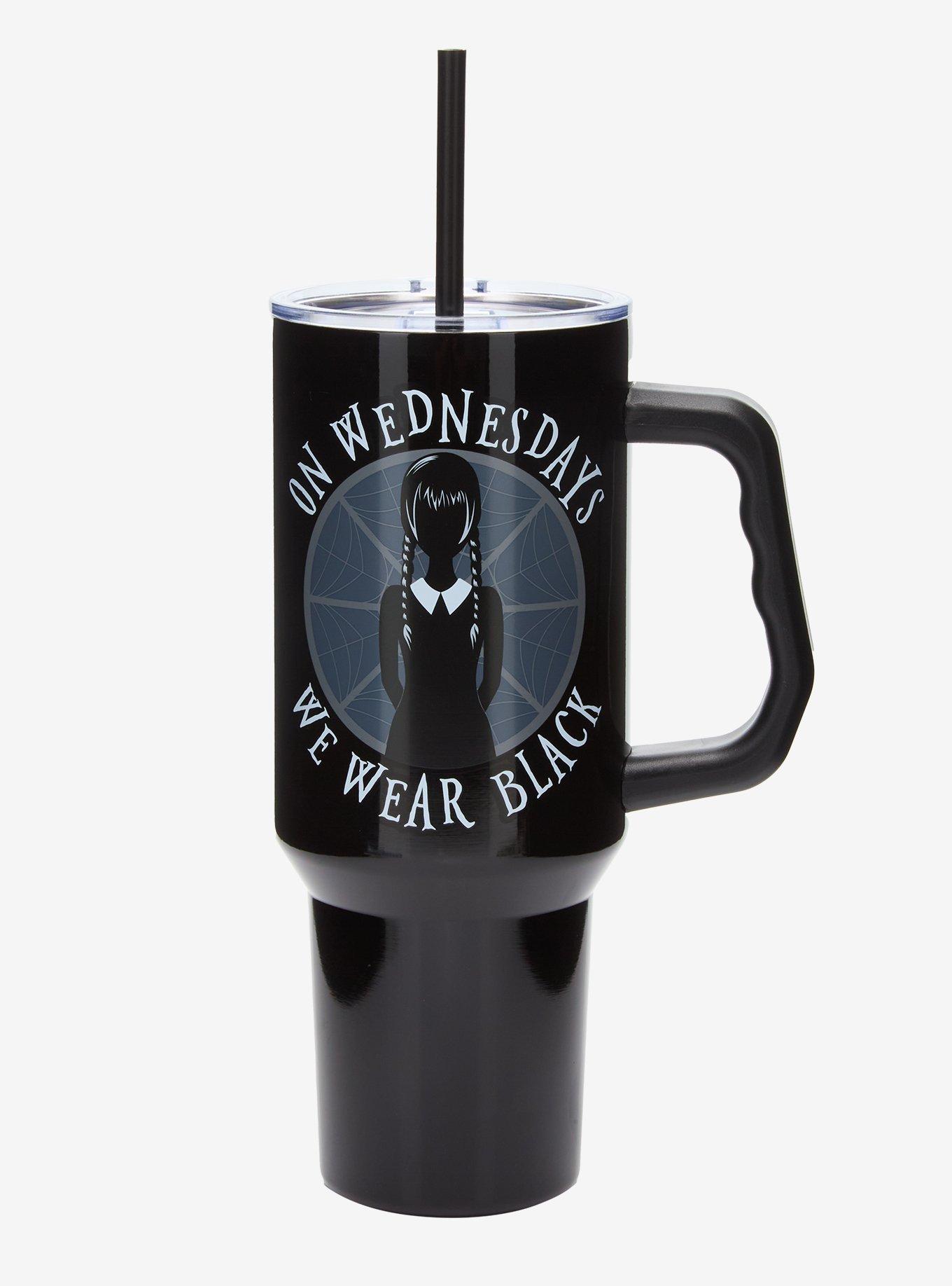 Wednesday On Wednesdays We Wear Black Stainless Steel Travel Cup, , hi-res