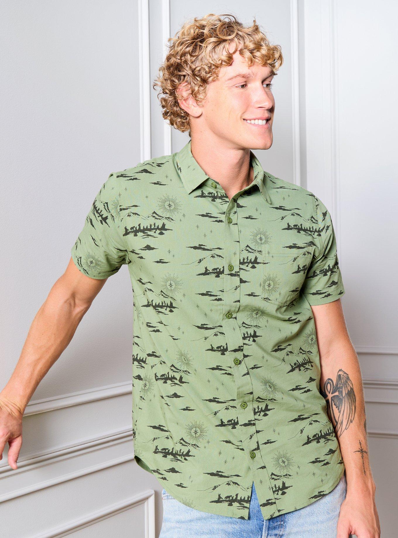 The Lord of the Rings Mountain Scenes Allover Print Woven Button-Up - BoxLunch Exclusive, , hi-res