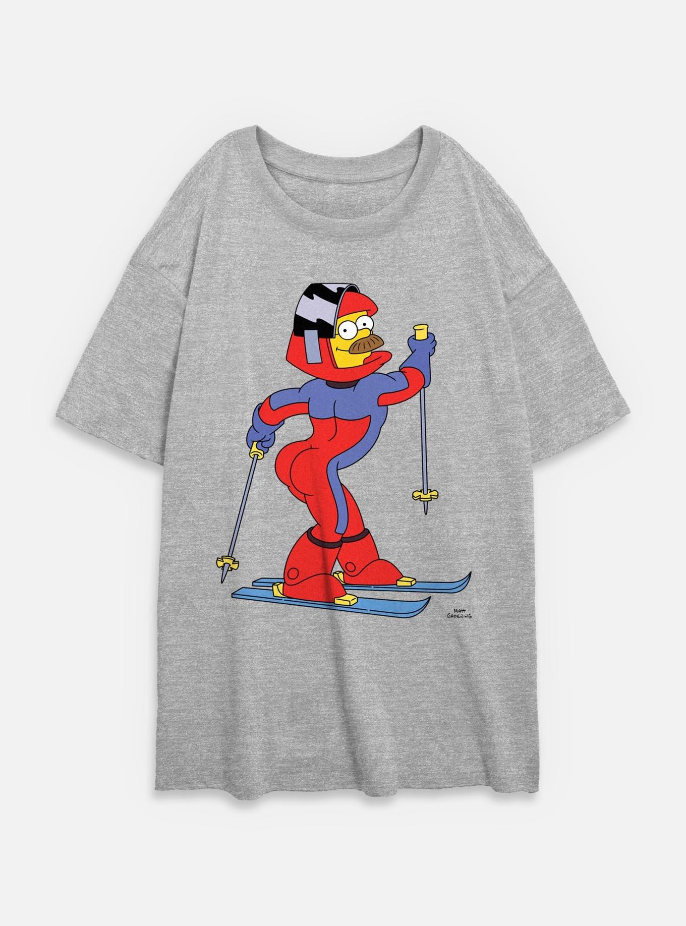 The Simpsons Ned Flanders Skii Womens Oversized T-Shirt, ATH HTR, hi-res