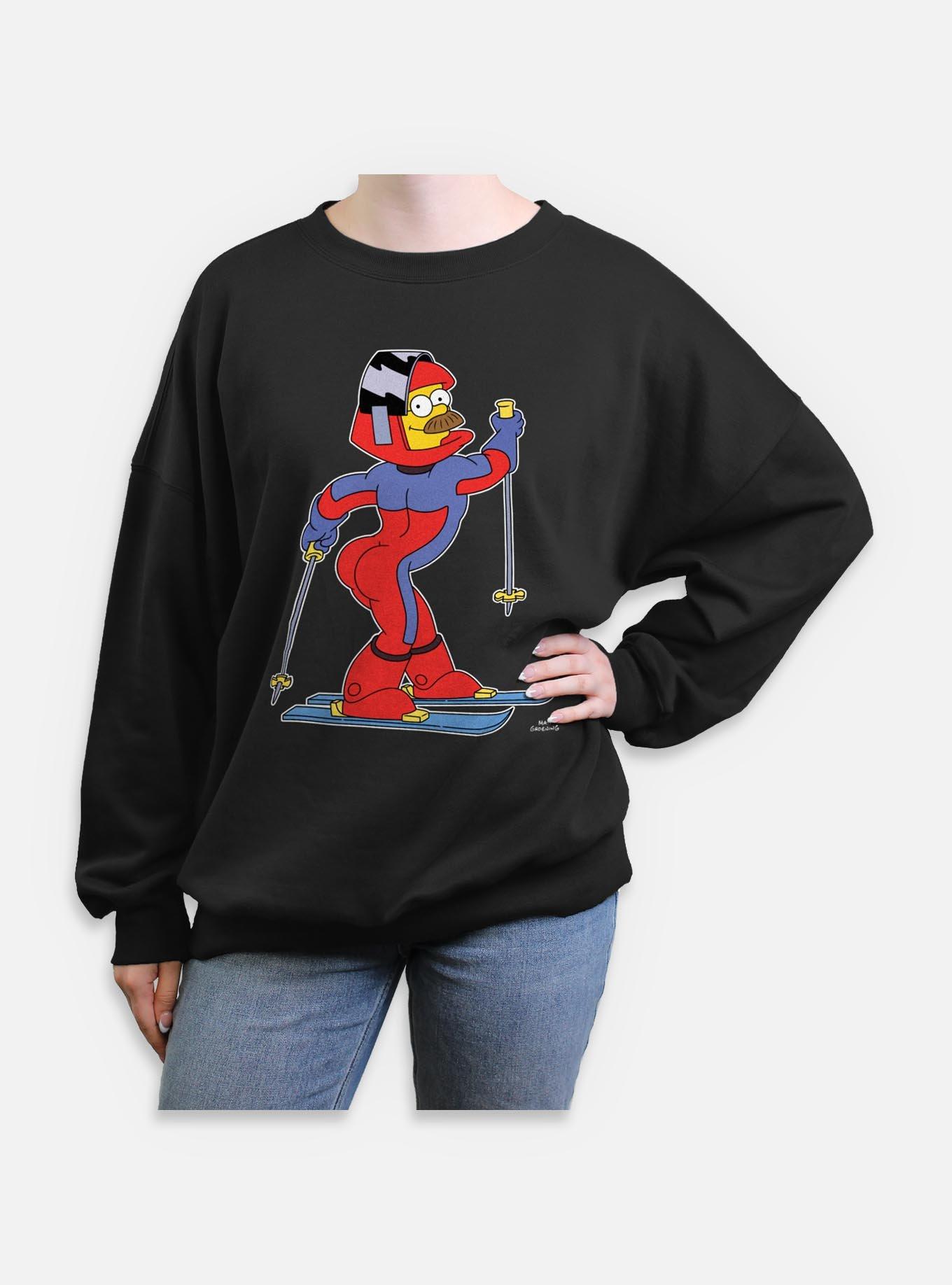 The Simpsons Ned Flanders Skii Skills Womens Oversized Sweatshirt, , hi-res