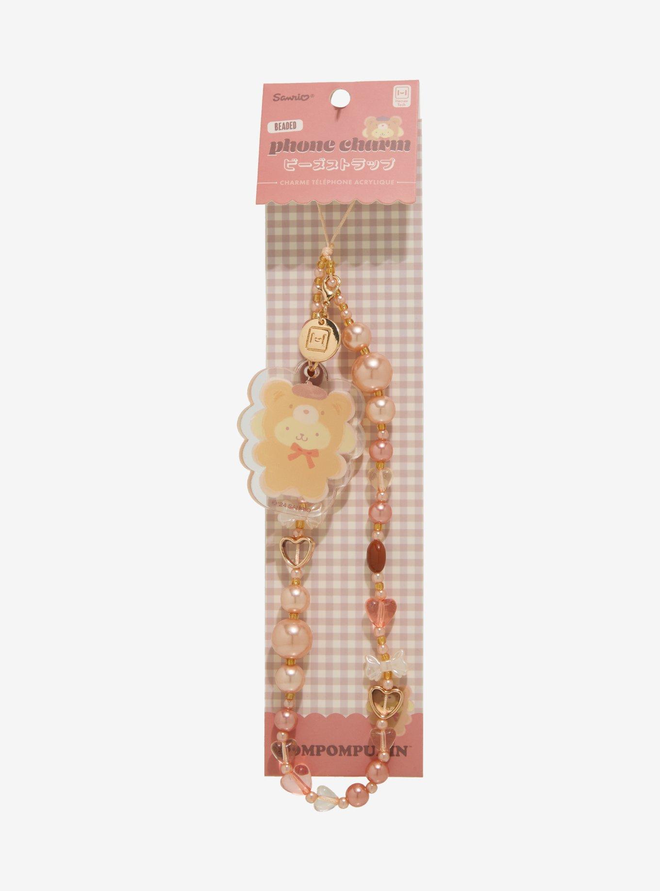 Sanrio Pompompurin Latte Bear Beaded Charm Mobile Phone Wrist Strap