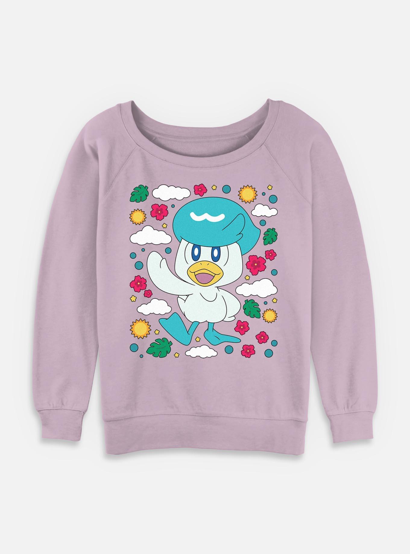 Pokemon Quaxly Floral Womens Slouchy Sweatshirt, LAVENDER, hi-res