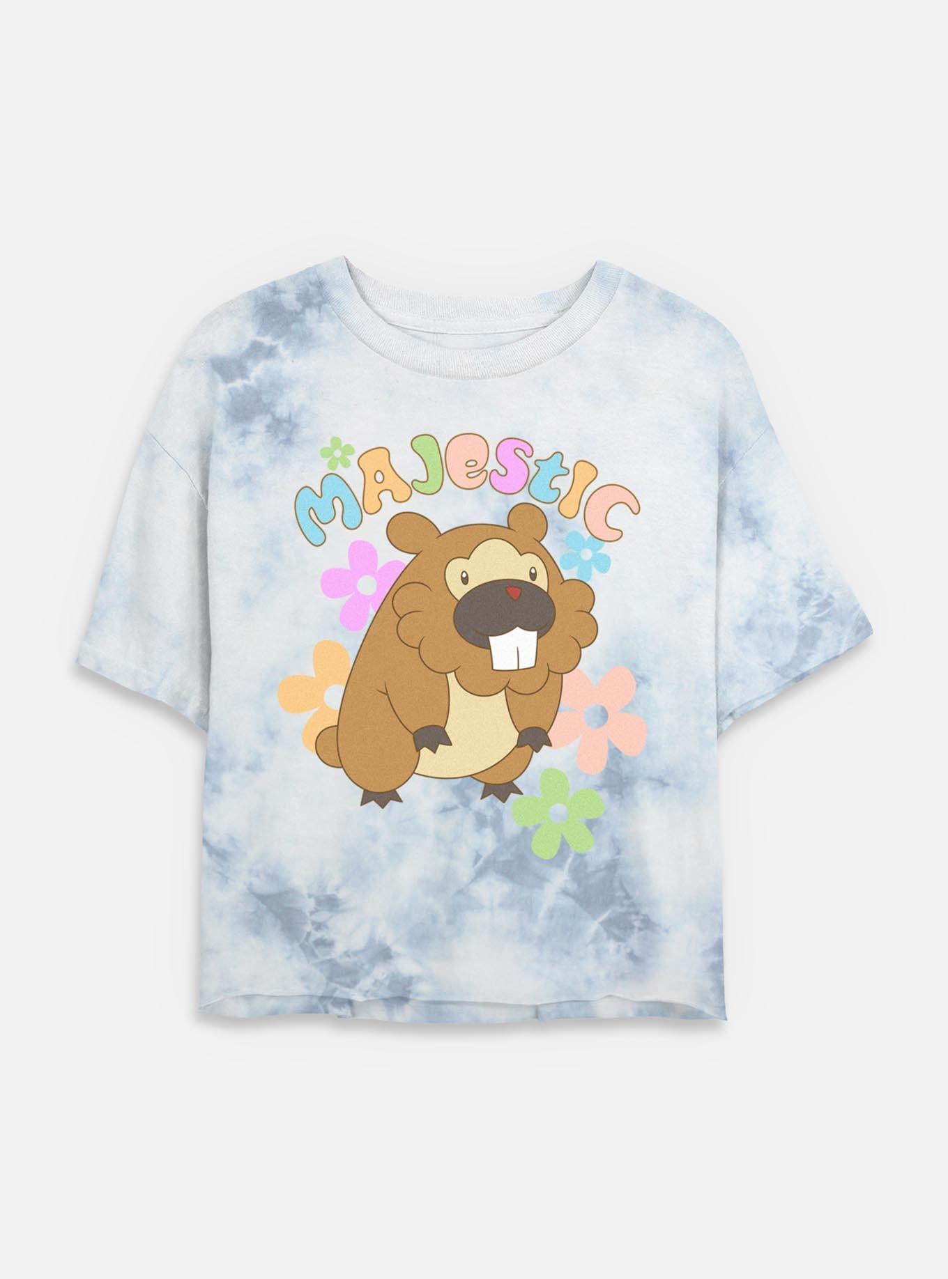 Pokemon Bidoof Majestic Flowers Tie Dye Crop Womens T-Shirt, , hi-res