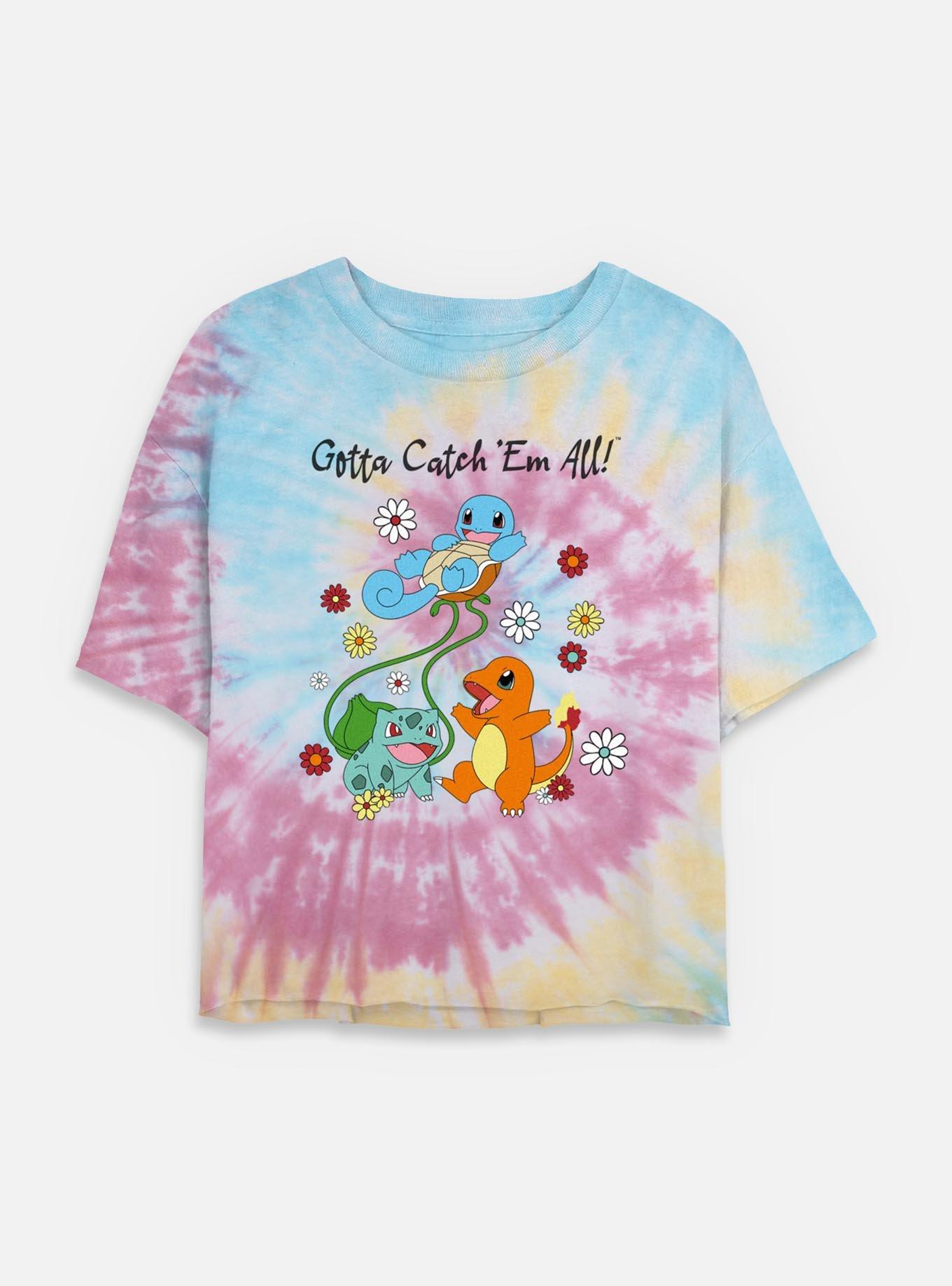 Pokemon Gotta Catch Em All Flowers Tie Dye Crop Womens  T-Shirt, BLUPNKLY, hi-res