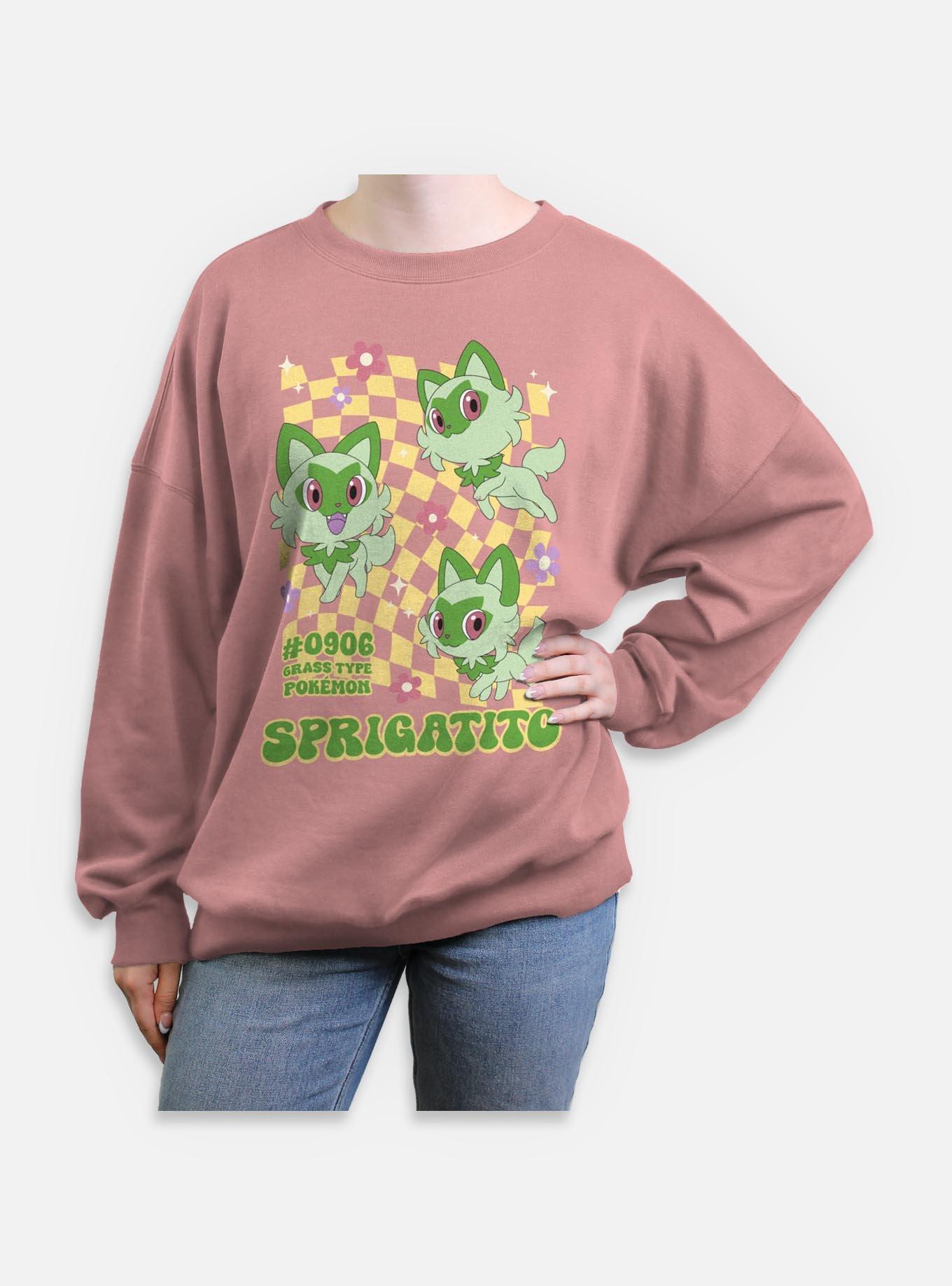 Pokemon Sprigatito Grass Type Checkered Womens Oversized Sweatshirt, DESERTPNK, hi-res