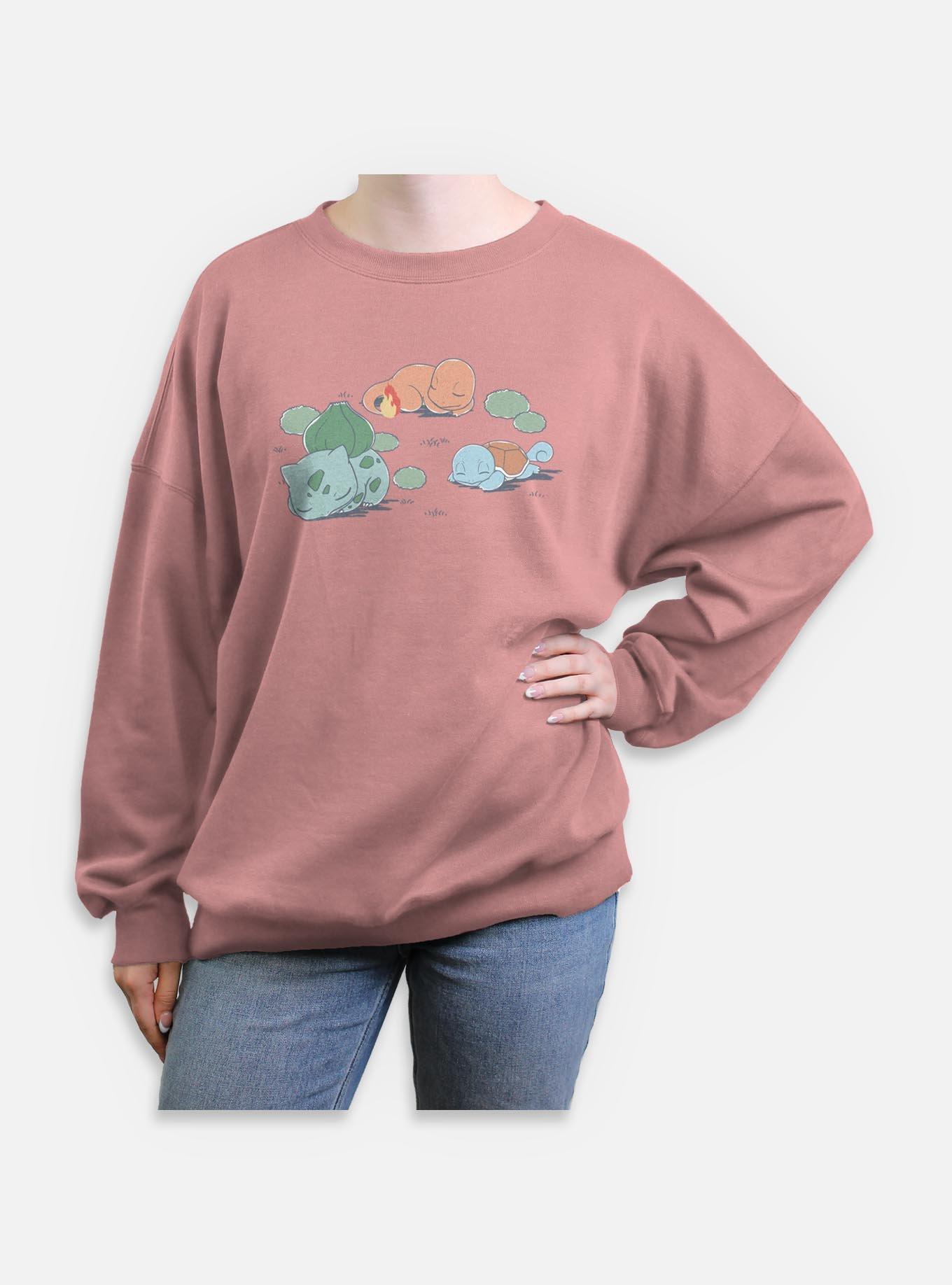 Pokemon Bulbasaur Charmander Squirtle Nap Time Womens Oversized Sweatshirt, DESERTPNK, hi-res