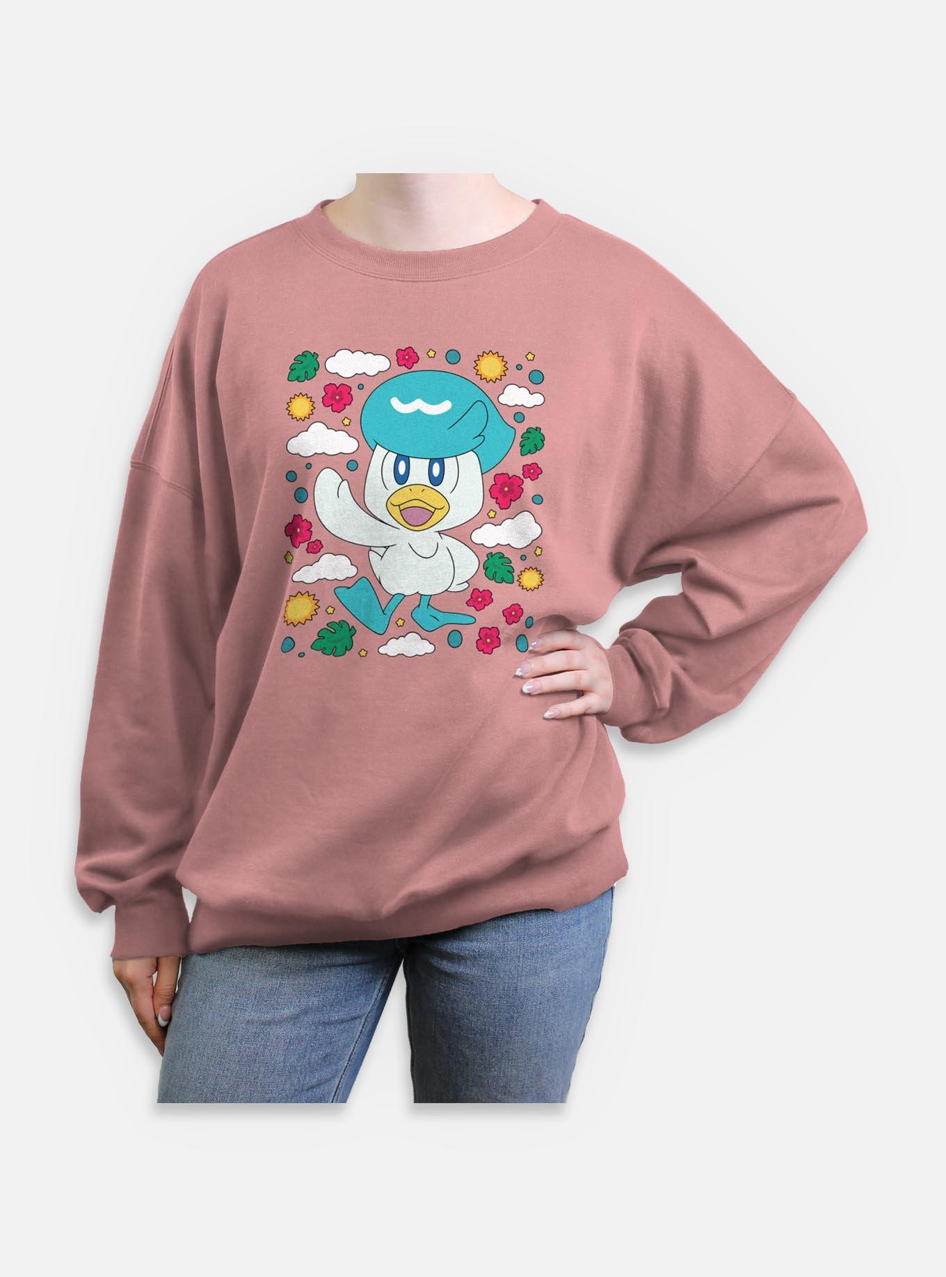Pokemon Quaxly Floral Womens Oversized Sweatshirt, DESERTPNK, hi-res