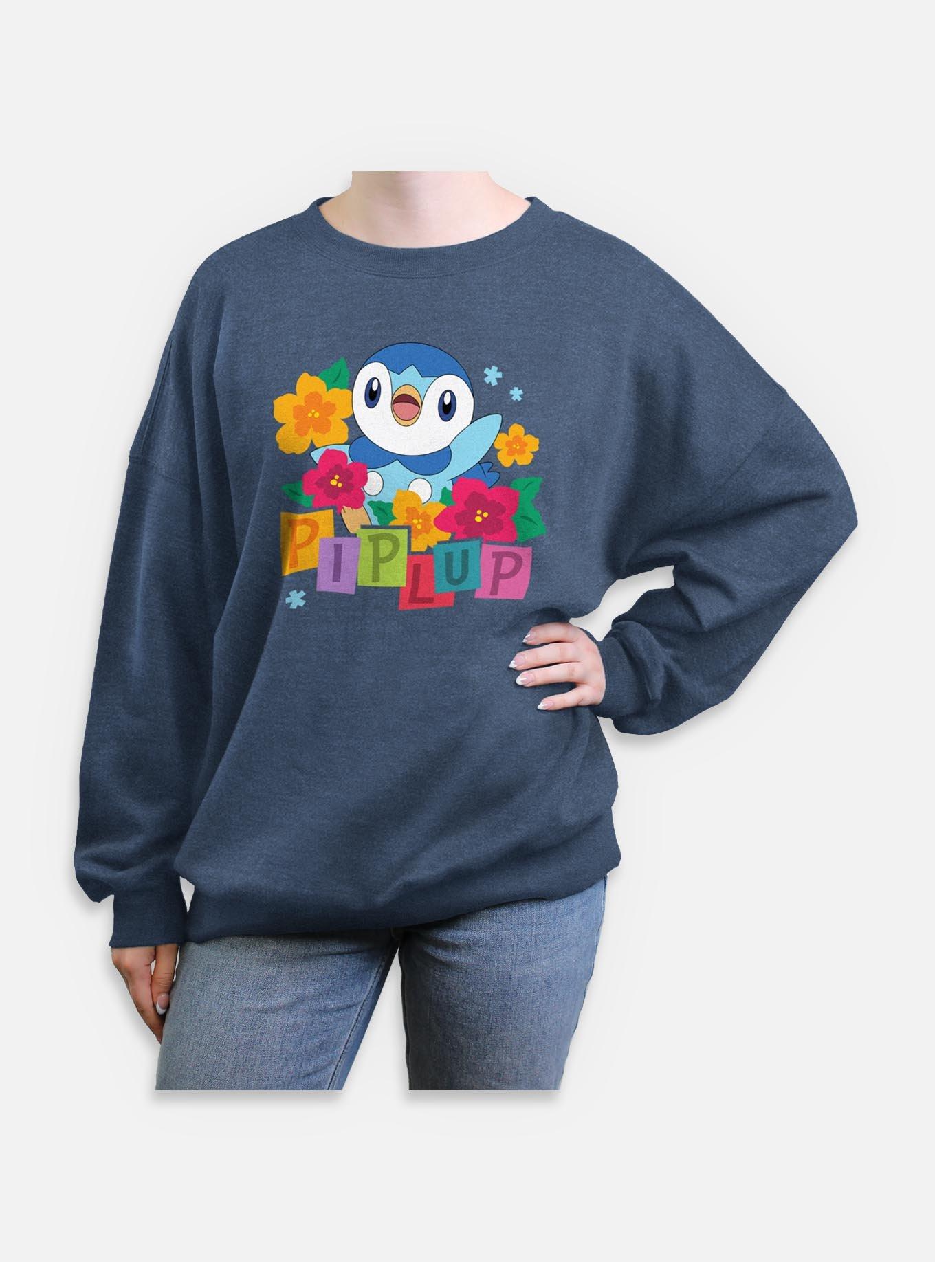 Pokemon Piplup Floral  Womens Oversized Sweatshirt, BLUEHTR, hi-res