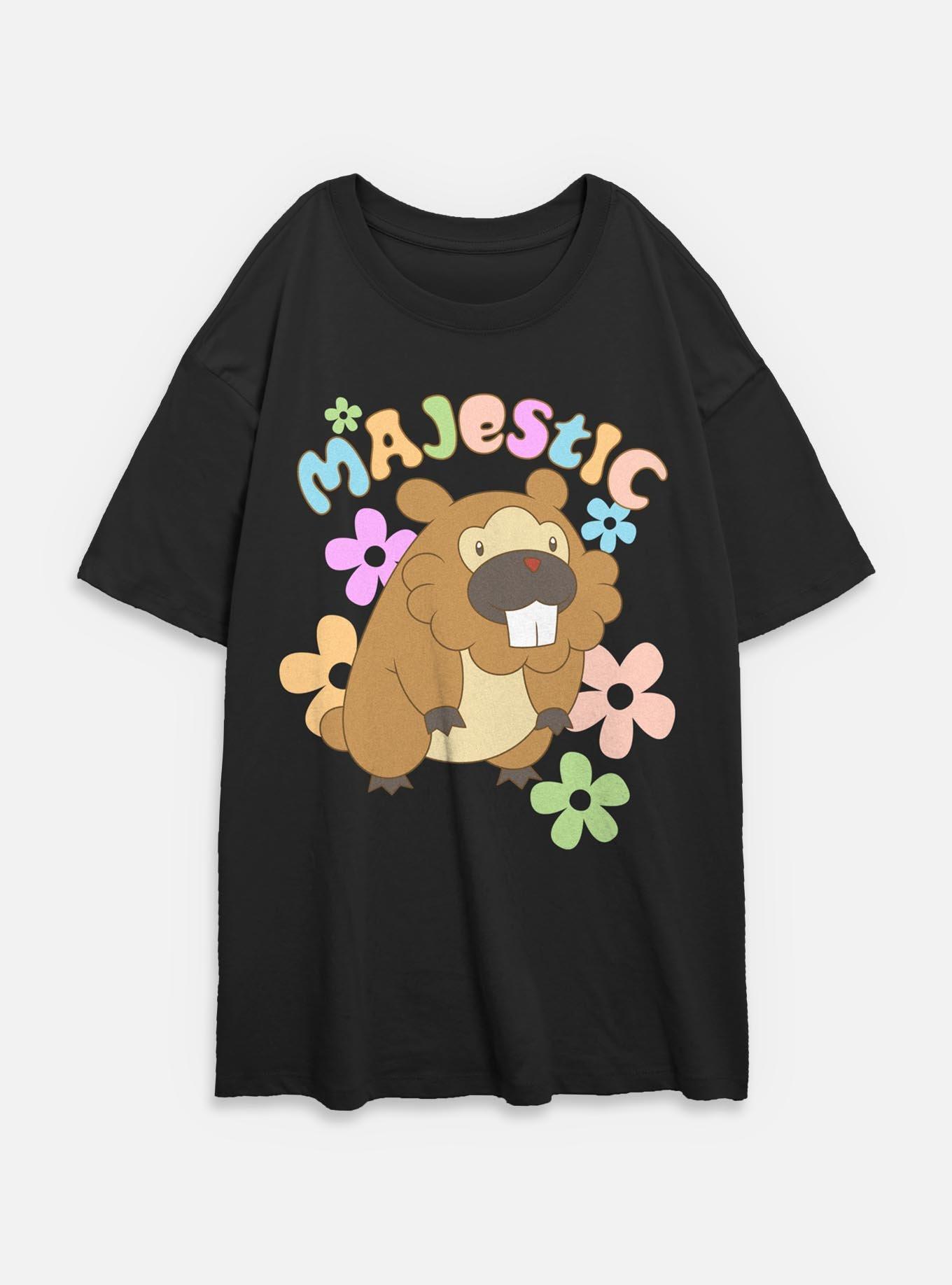 Pokemon Bidoof Majestic Flowers Womens Oversized T-Shirt, BLACK, hi-res