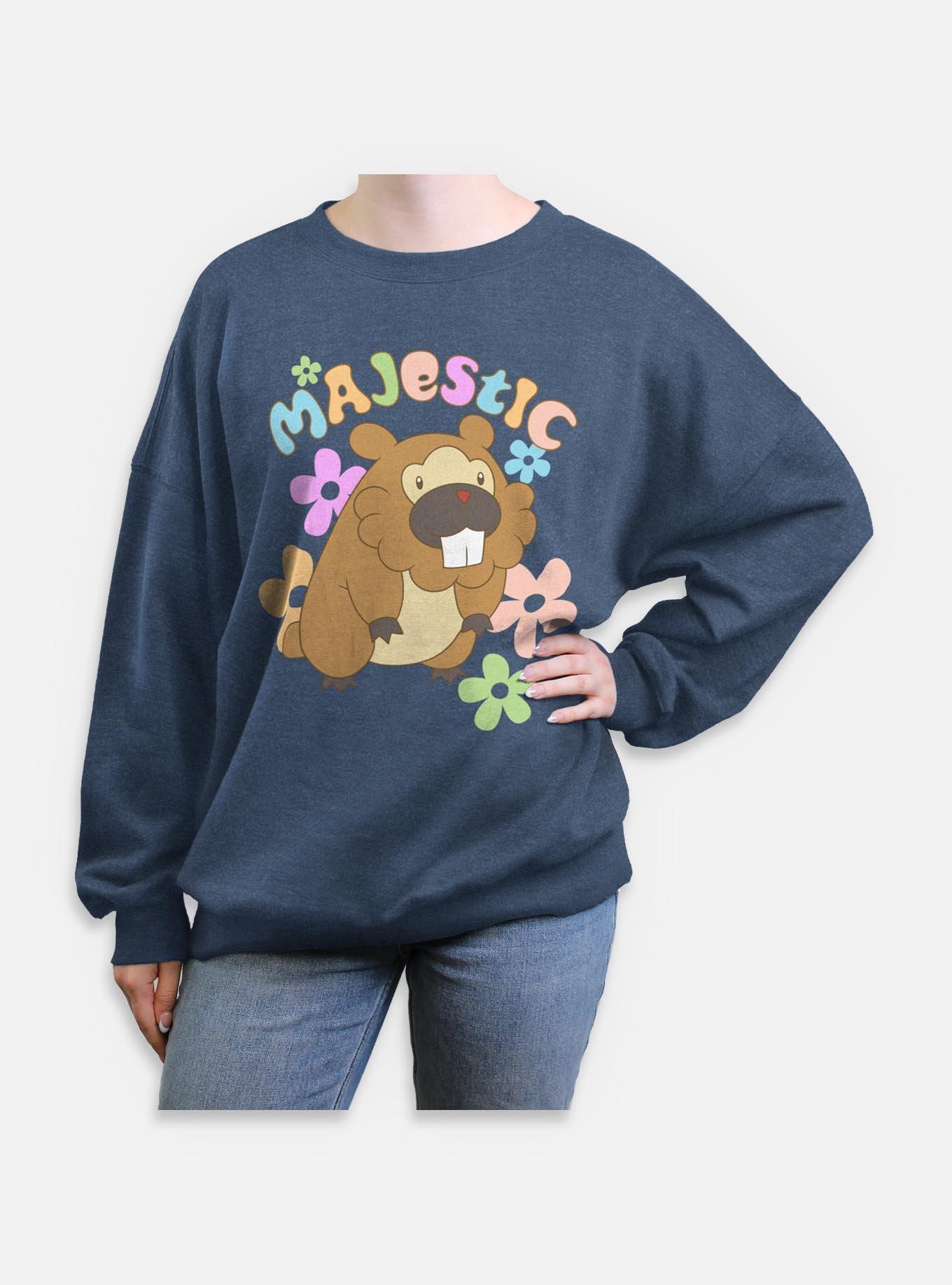 Pokemon Bidoof Majestic Flowers Womens Oversized Sweatshirt, BLUEHTR, hi-res