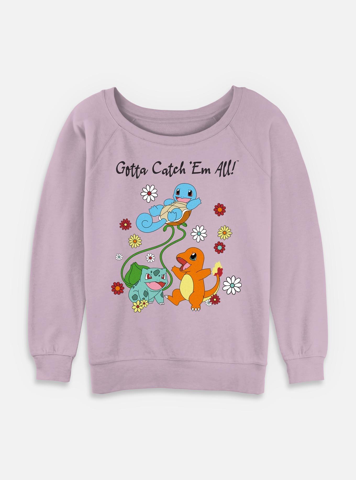 Pokemon Gotta Catch Em All Flowers Womens Slouchy Sweatshirt, LAVENDER, hi-res